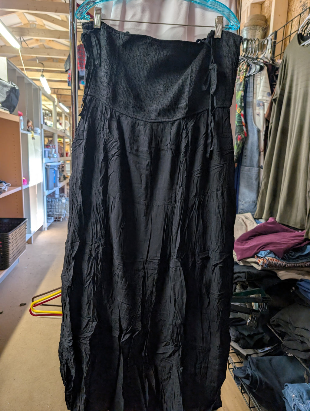 Black Maxi Skirt with Smocked Waist - Image 2