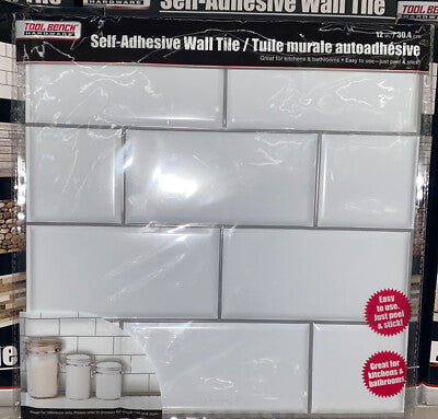 Tool Bench Hardware Self Adhesive White Wall Tile, 12x12 in. Faux Subway Tile (20) - Image 3