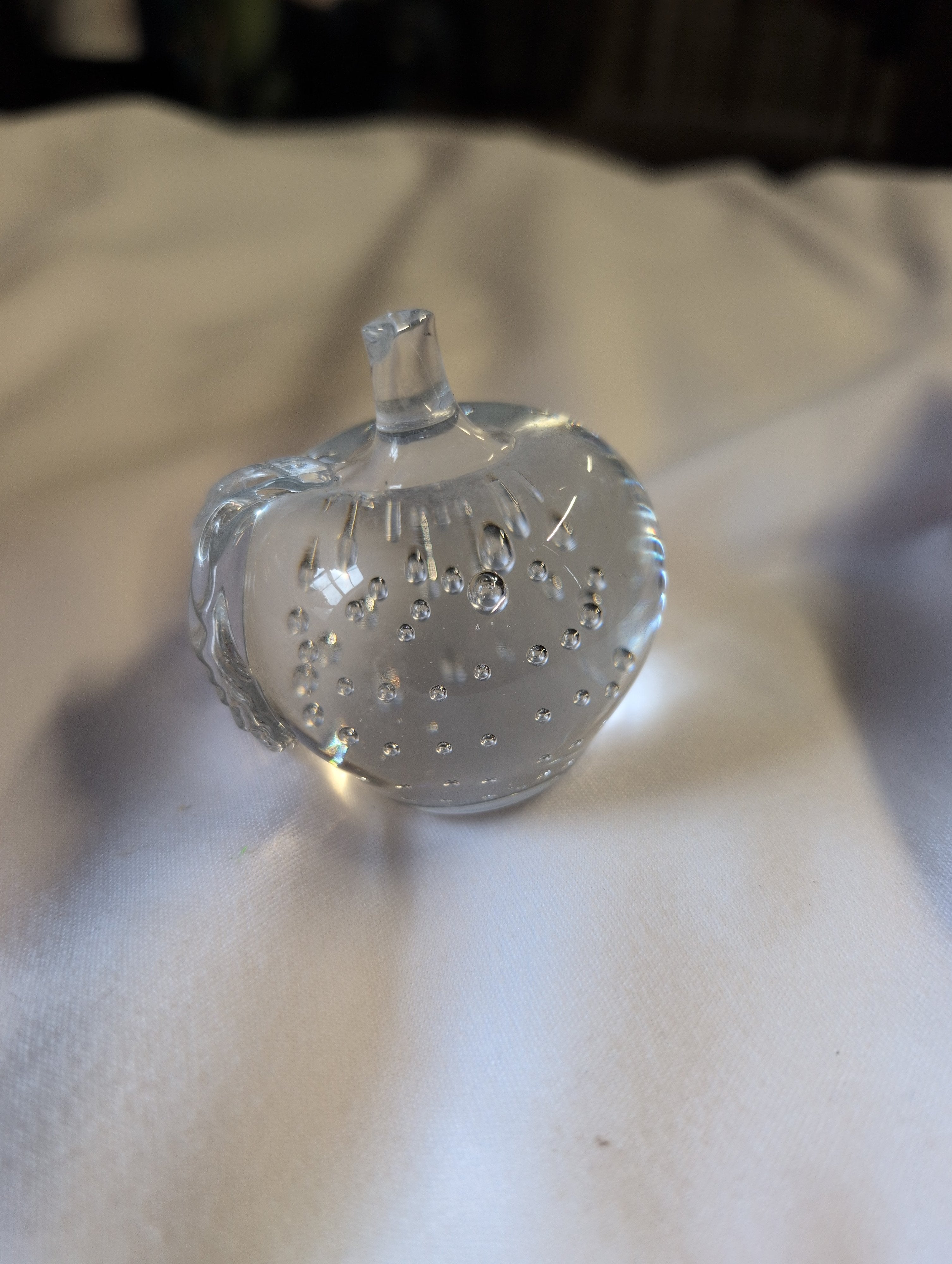 Glass Apple Paperweight with Bubble Design - Image 1