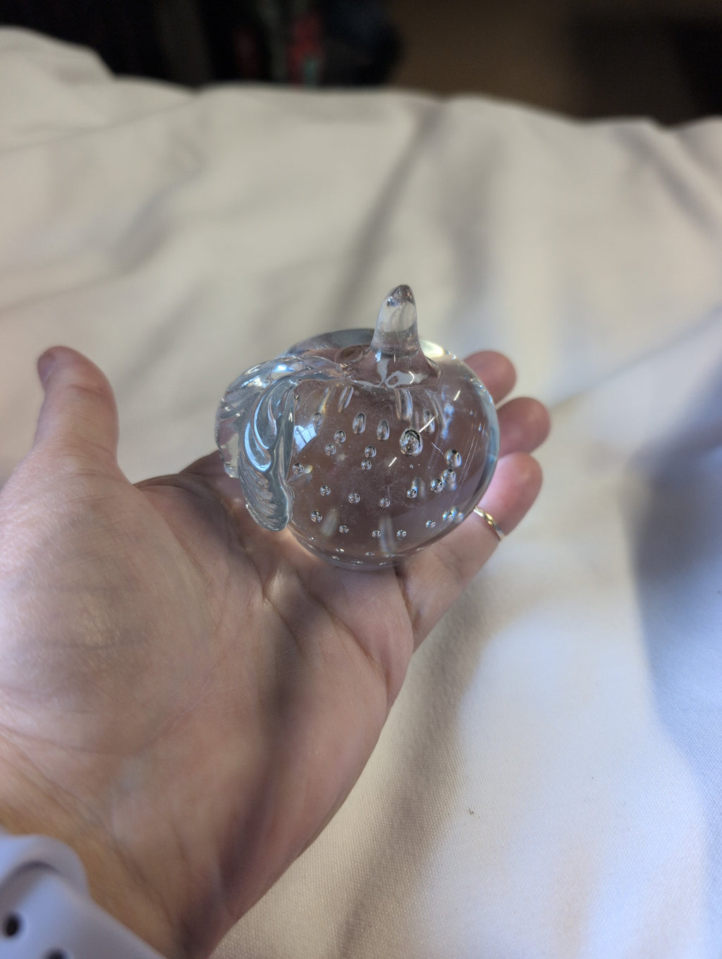 Glass Apple Paperweight with Bubble Design - Image 3