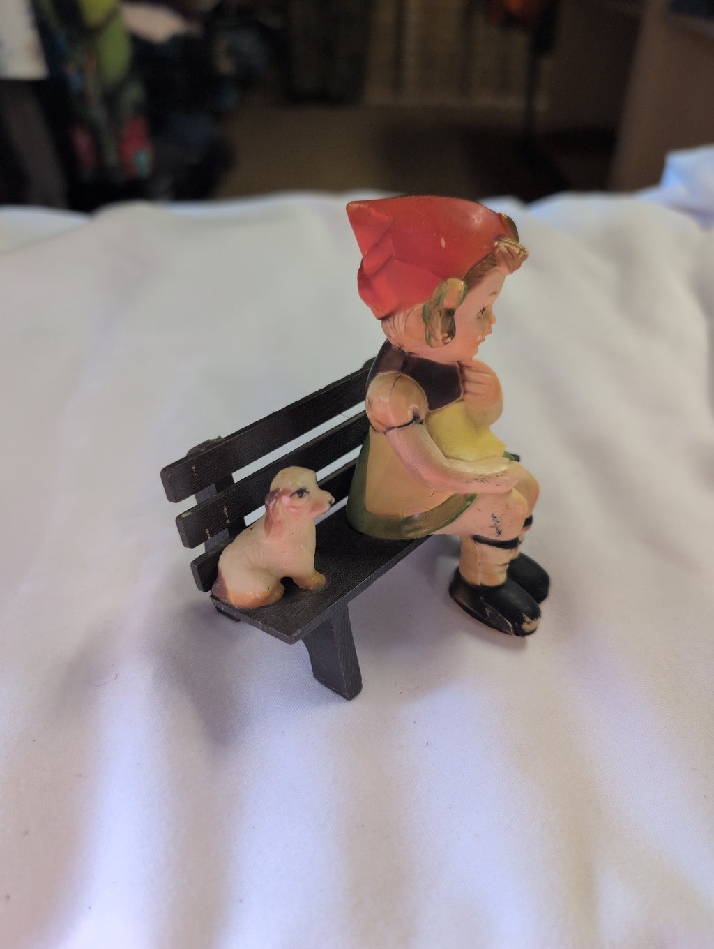 Vintage plastic Figurine Girl on Bench with Dog - Image 2