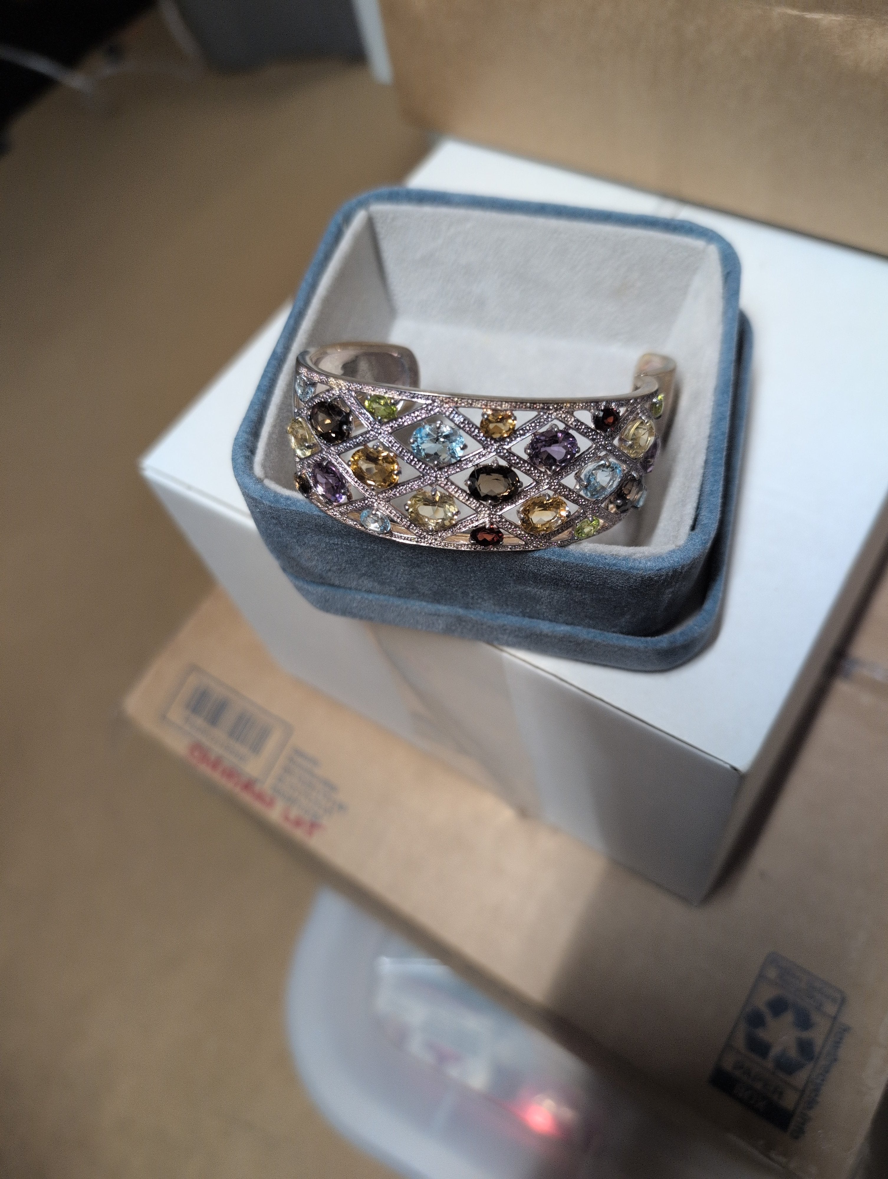 Multicolor Gemstone Cuff Bracelet in Gift Box - Image 1