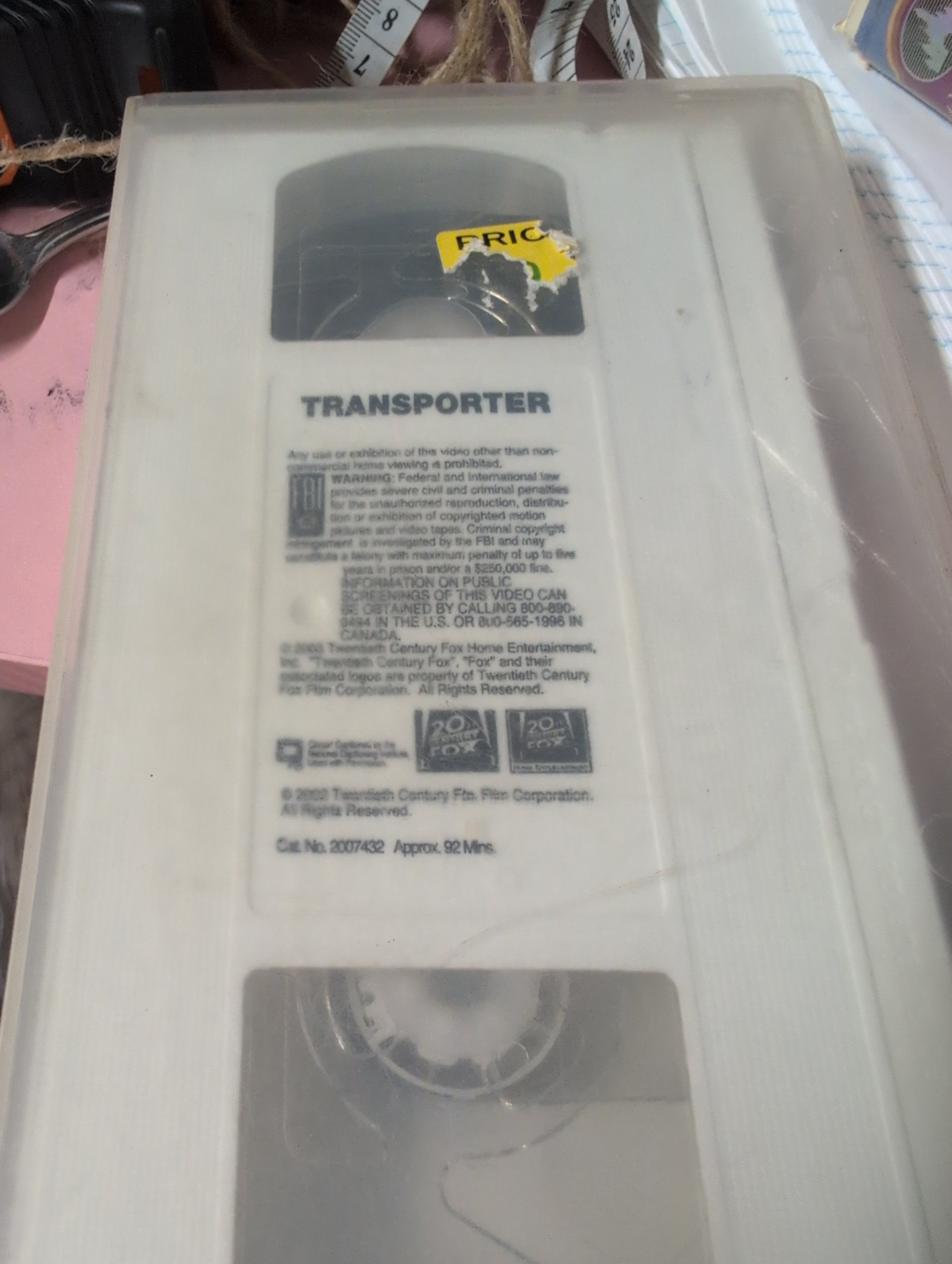 Transporter VHS Tape 2003 20th Century Fox rare white tape - Image 1