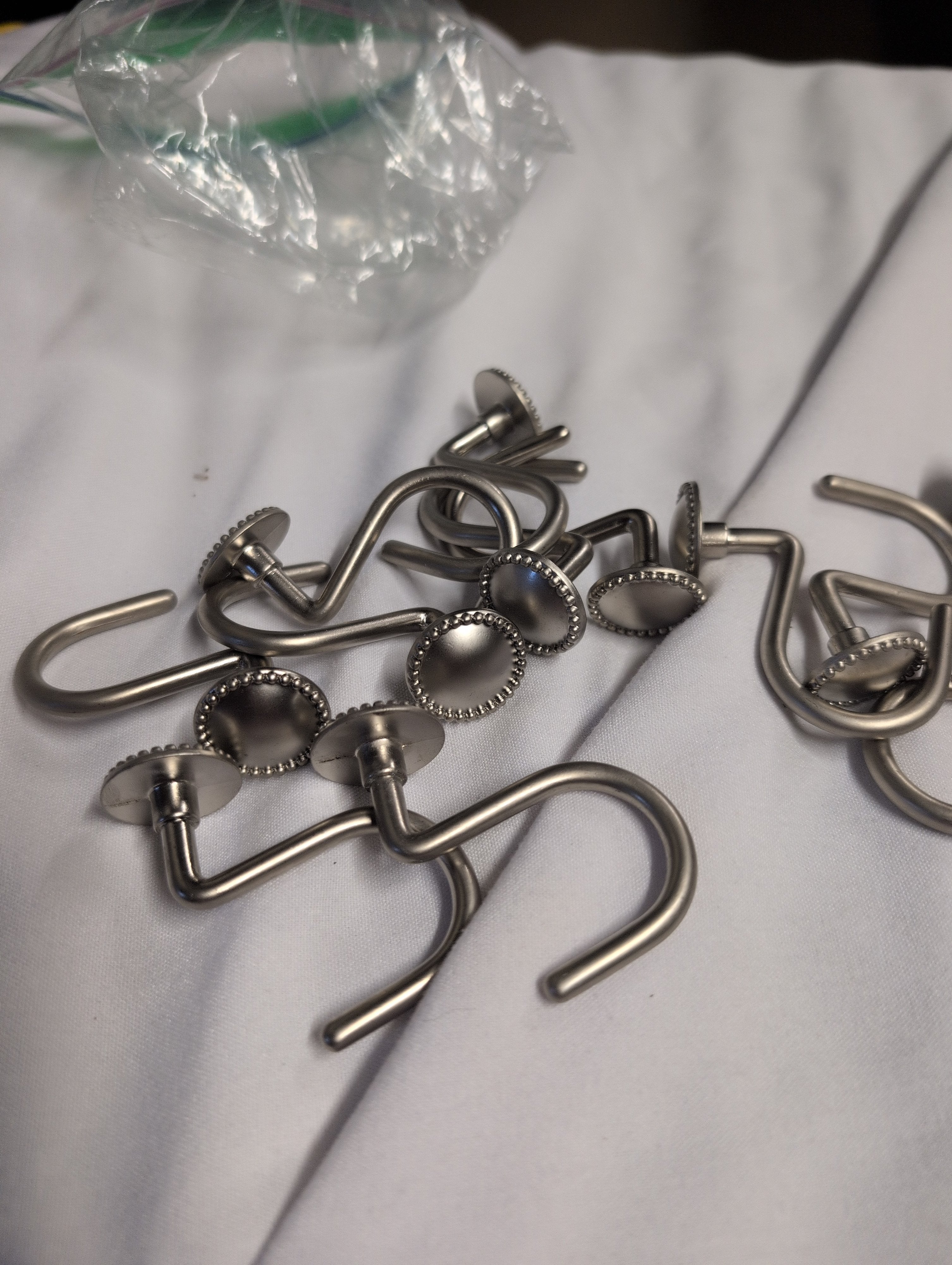 Set of 12 Metal Shower Curtain Hooks (brushed Nickel - Image 1