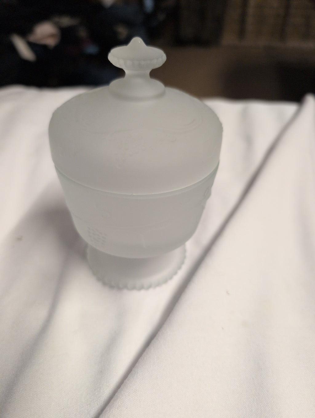 Vintage Frosted Glass Covered Dish with Lid - Image 1