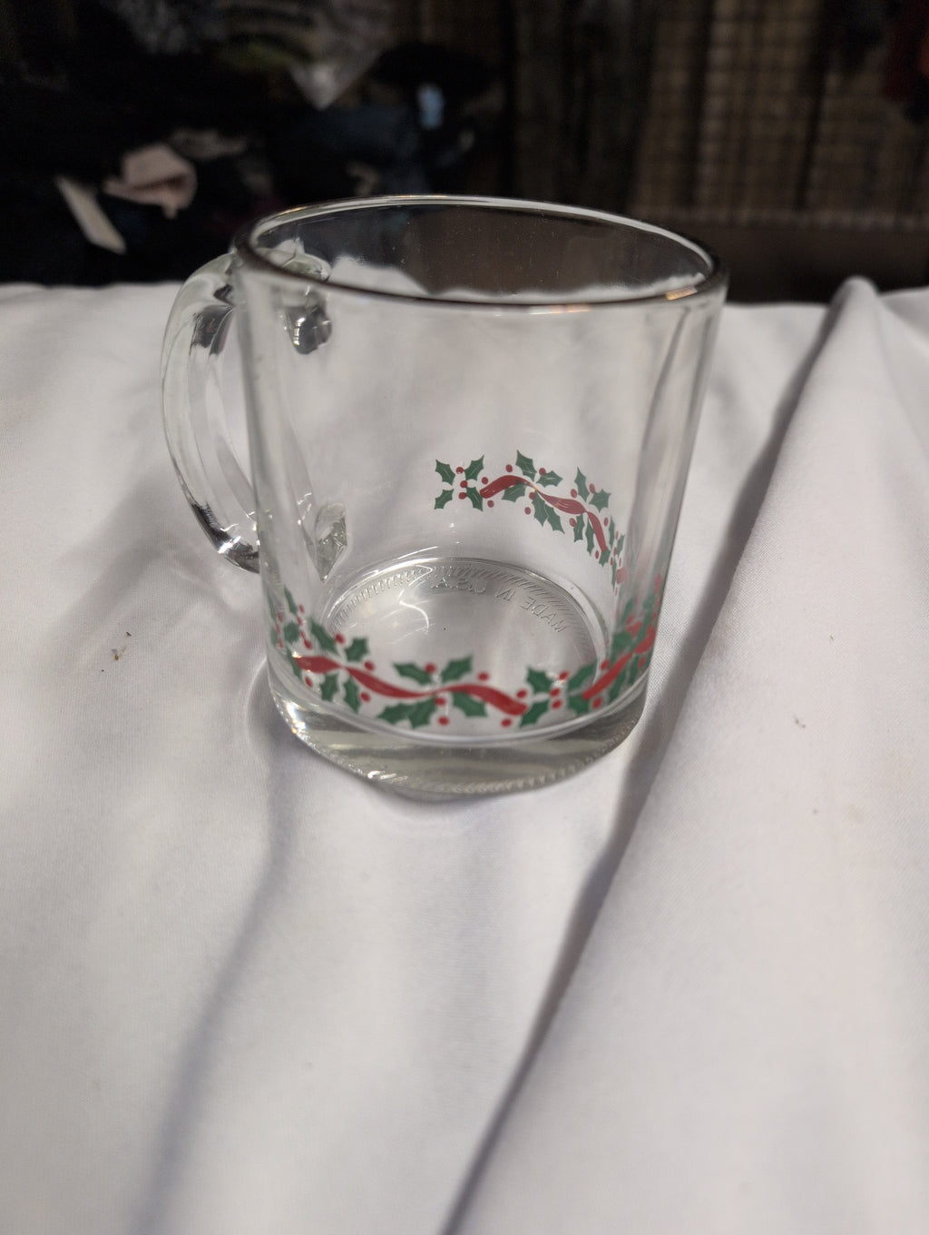 Vintage Glass Mug with Holly Design - Image 1