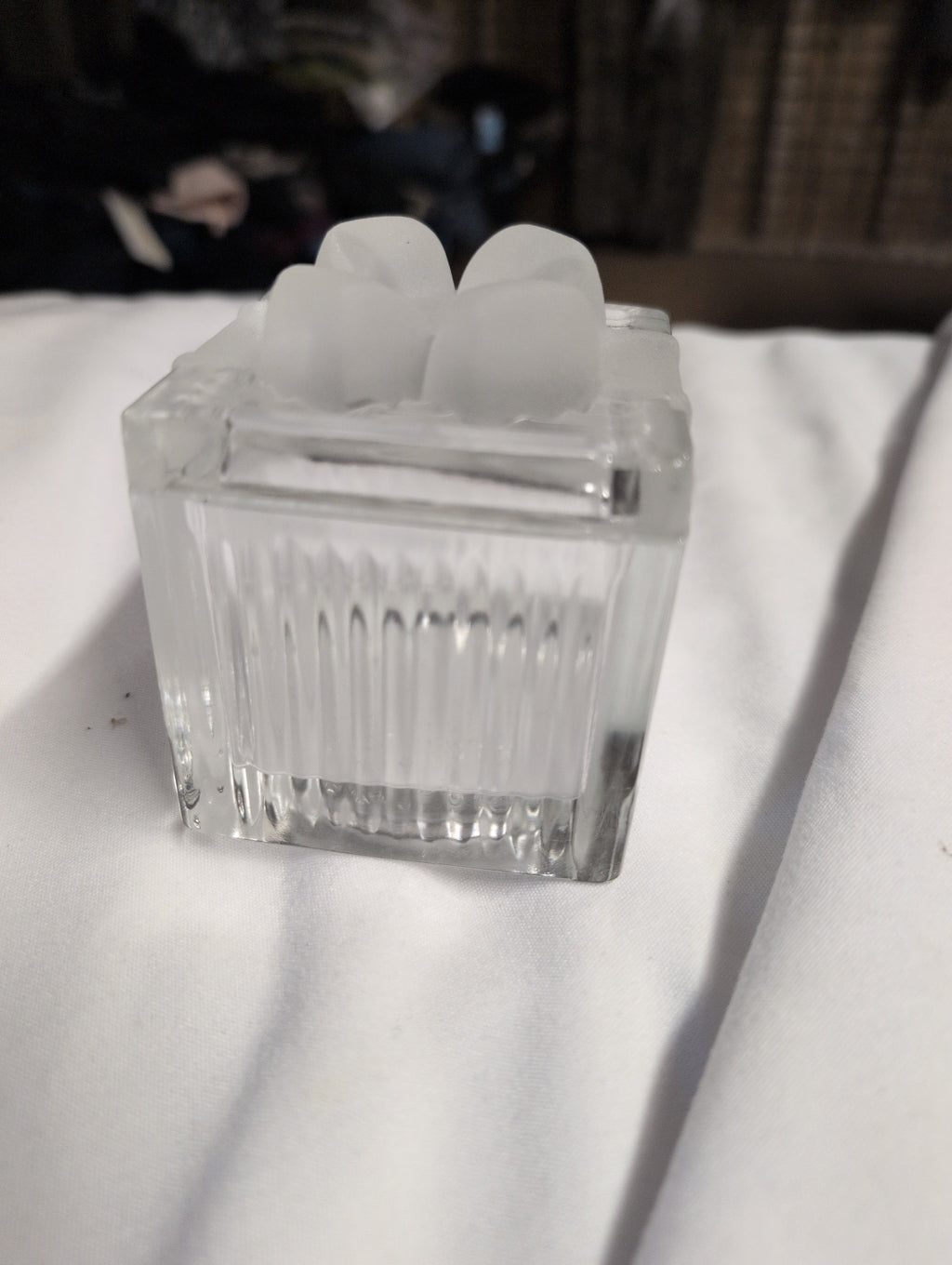 Vintage Glass Cube Trinket Box with Frosted Lid - Image 1