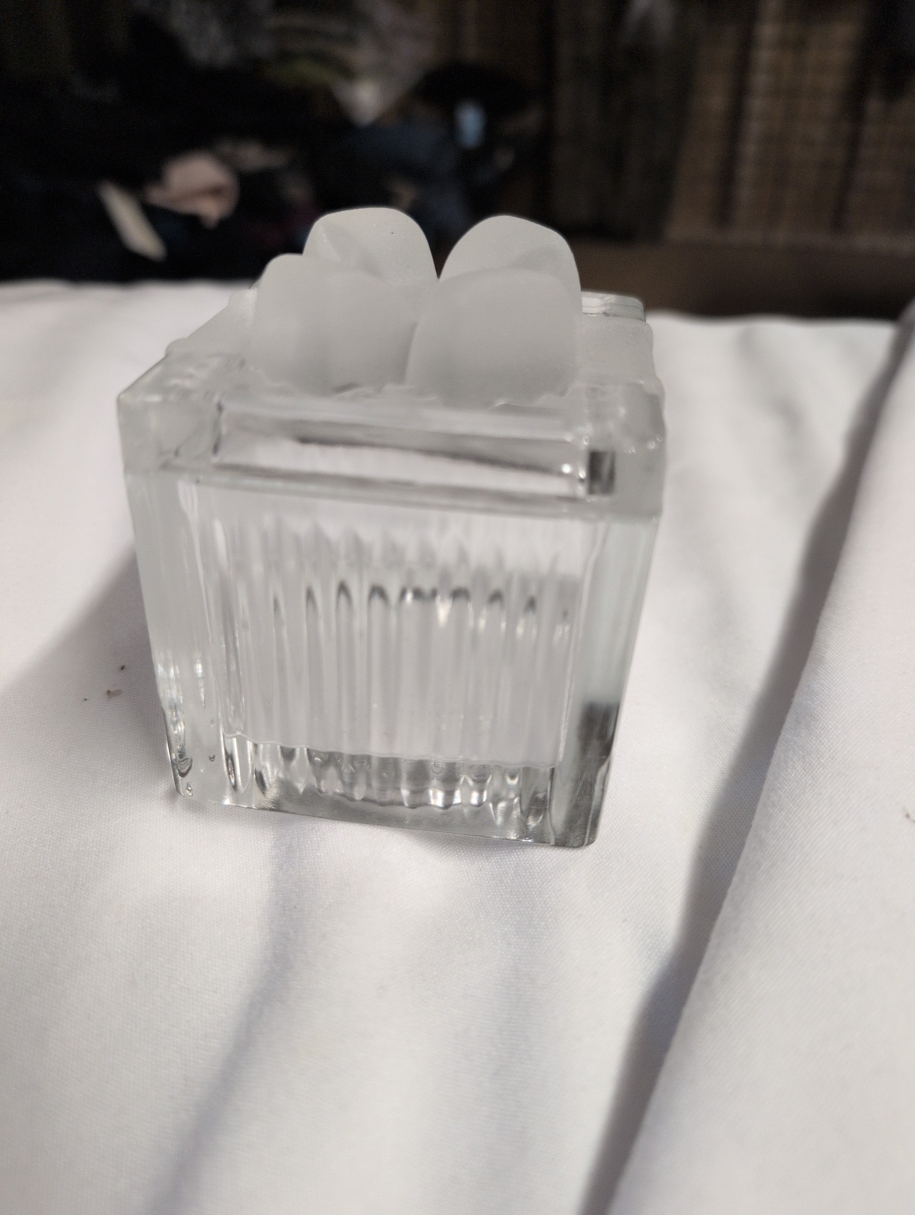 Vintage Glass Cube Trinket Box with Frosted Lid - Image 1