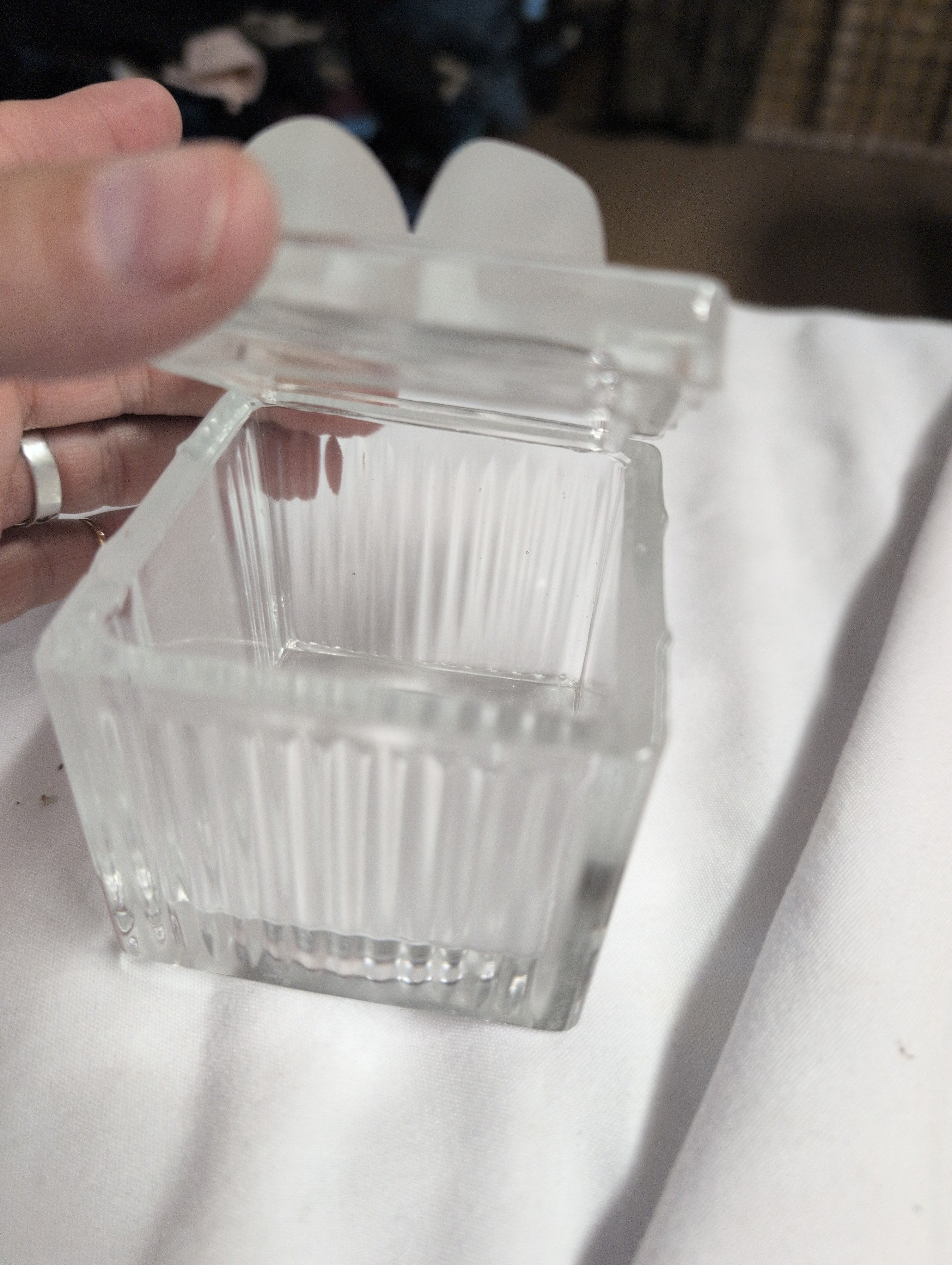 Vintage Glass Cube Trinket Box with Frosted Lid - Image 2
