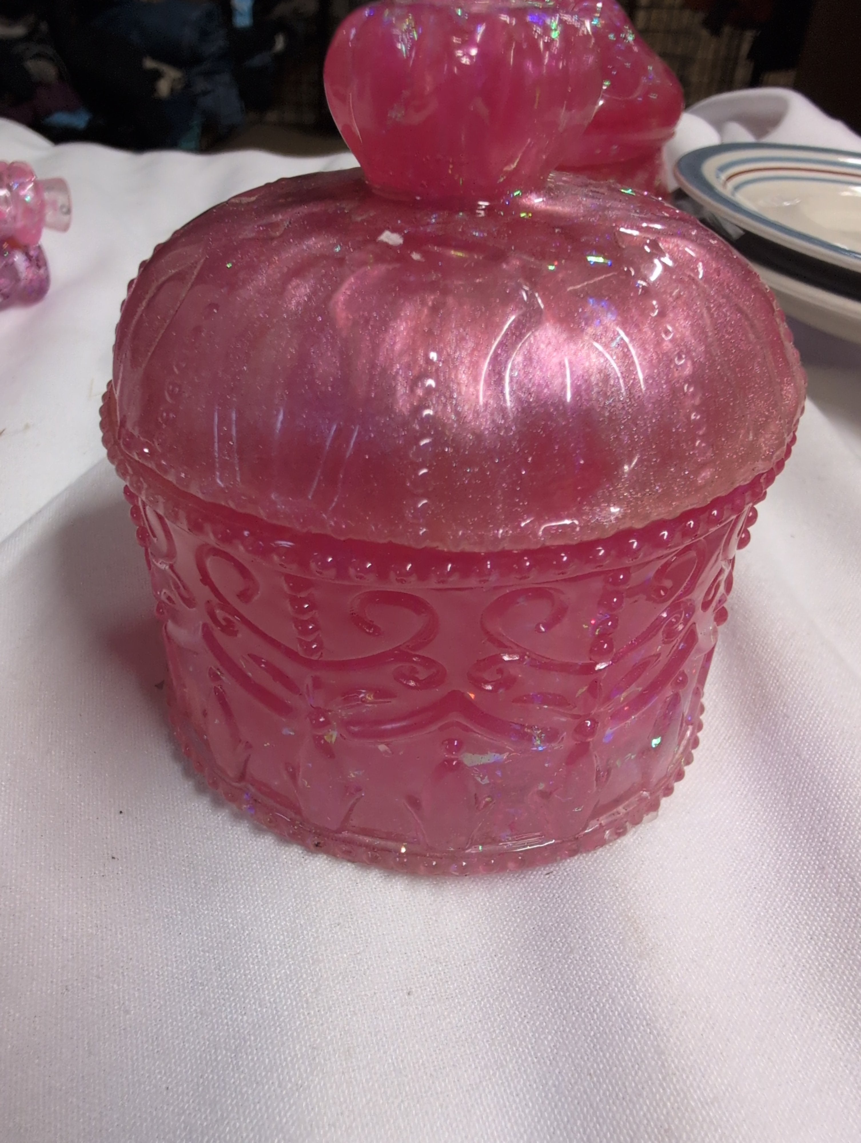 Vintage Pink Glass Candy Dish with Lid - Image 1