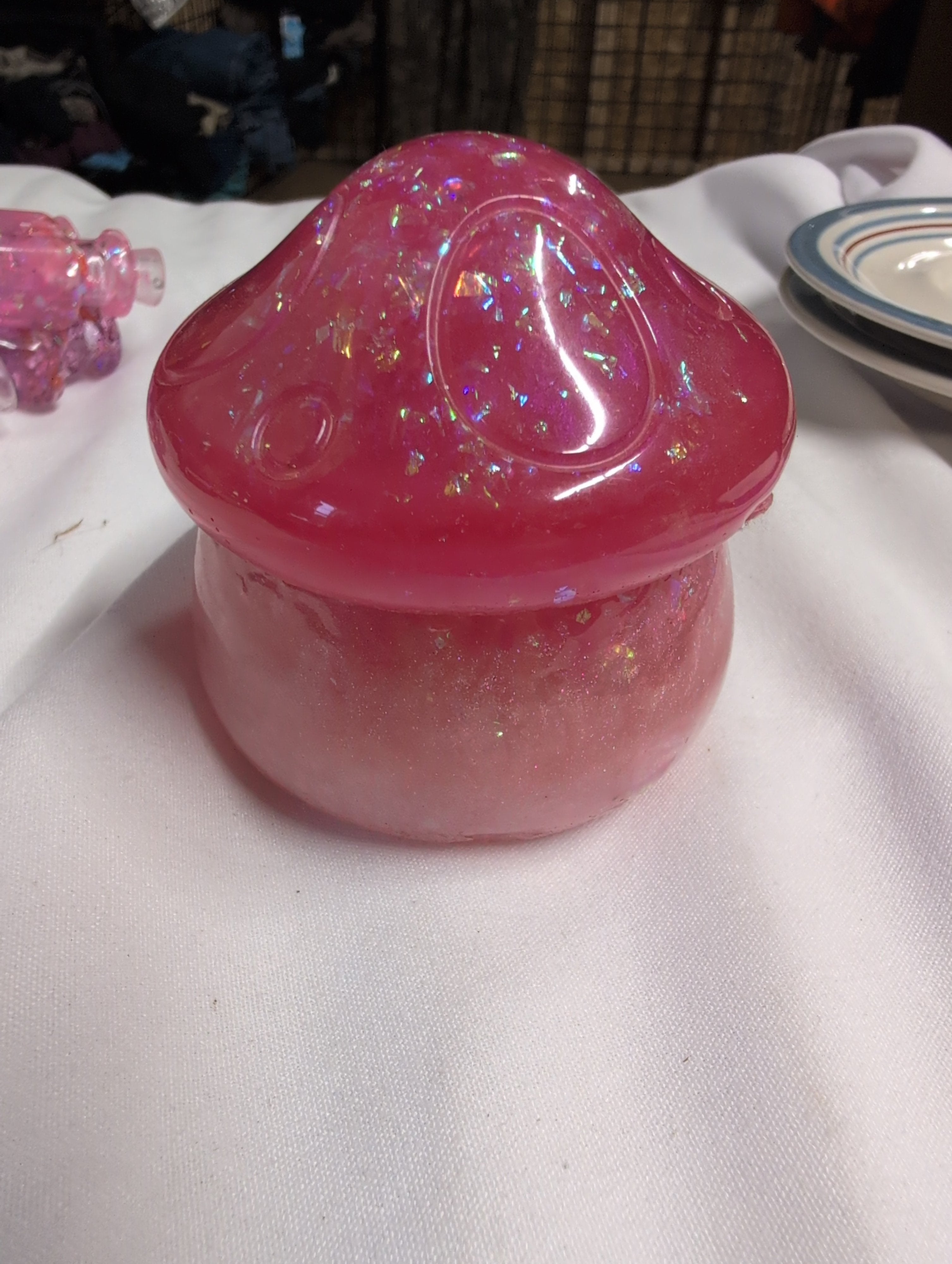 Pink Mushroom Decorative Glass Trinket Box - Image 1