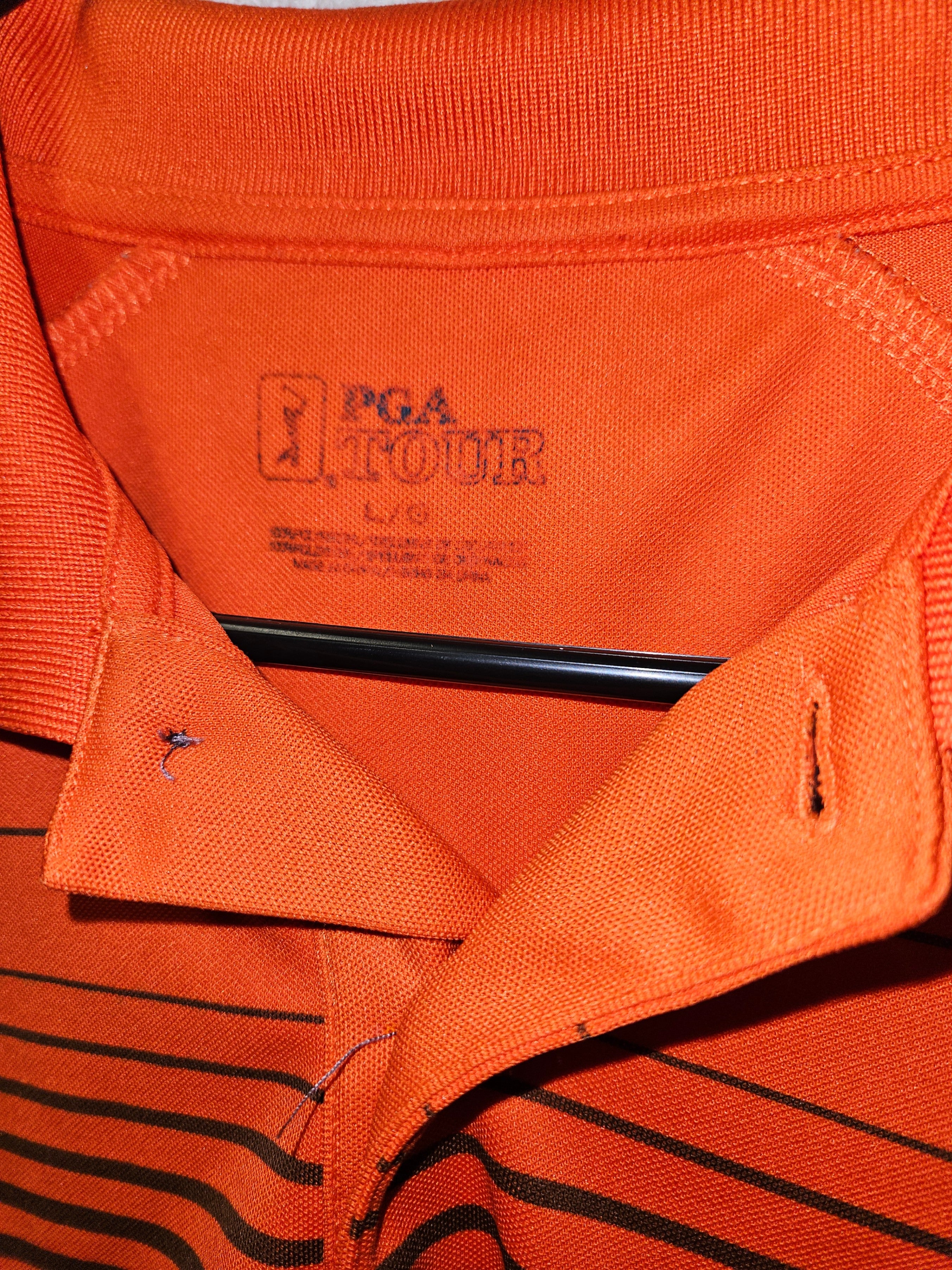 PGA Tour Men's Orange Striped Polo Shirt Size L - Image 2