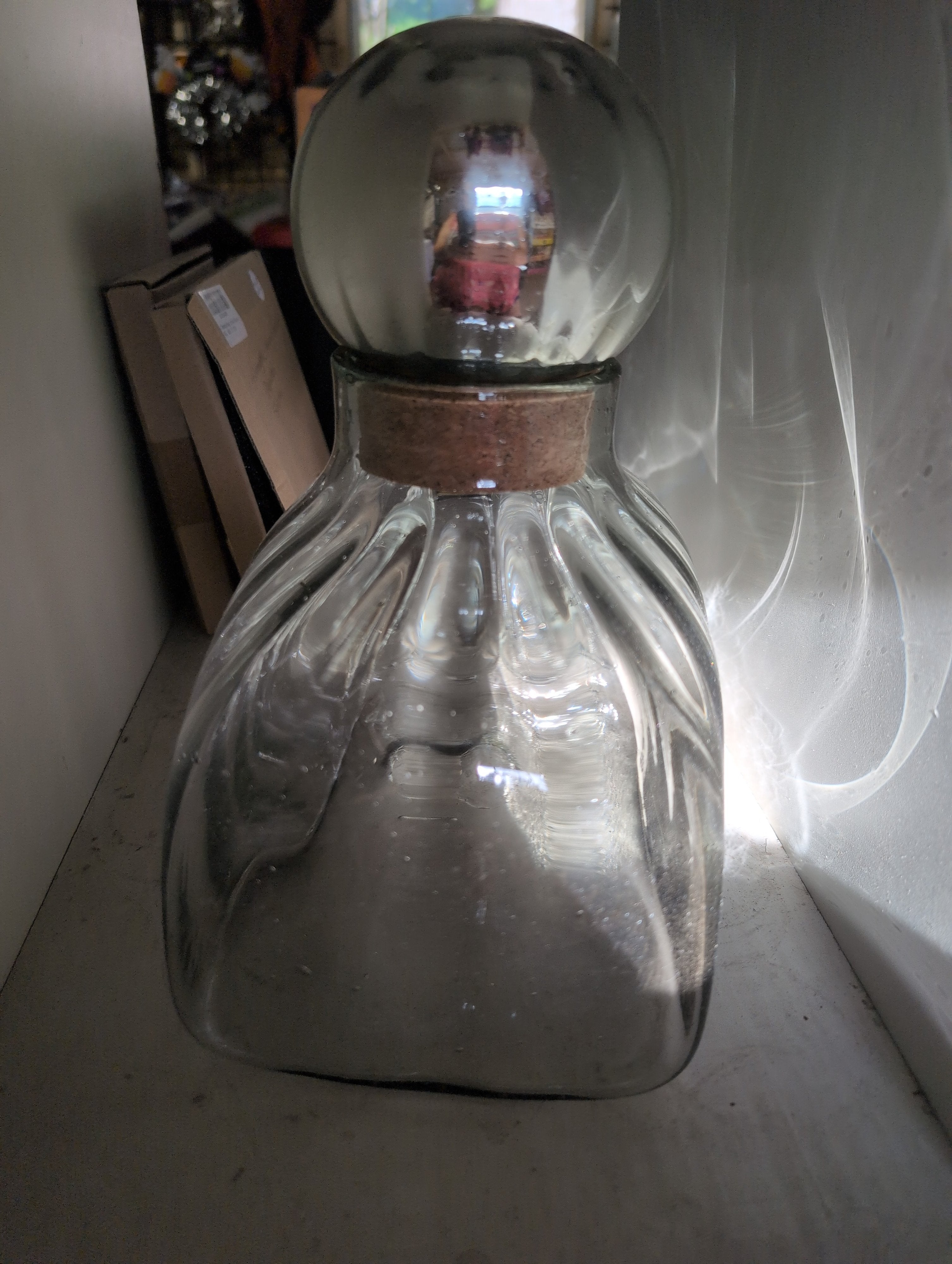 LG Vintage 1980s Mexican hand blown glass decanter with cork stopper - Image 2