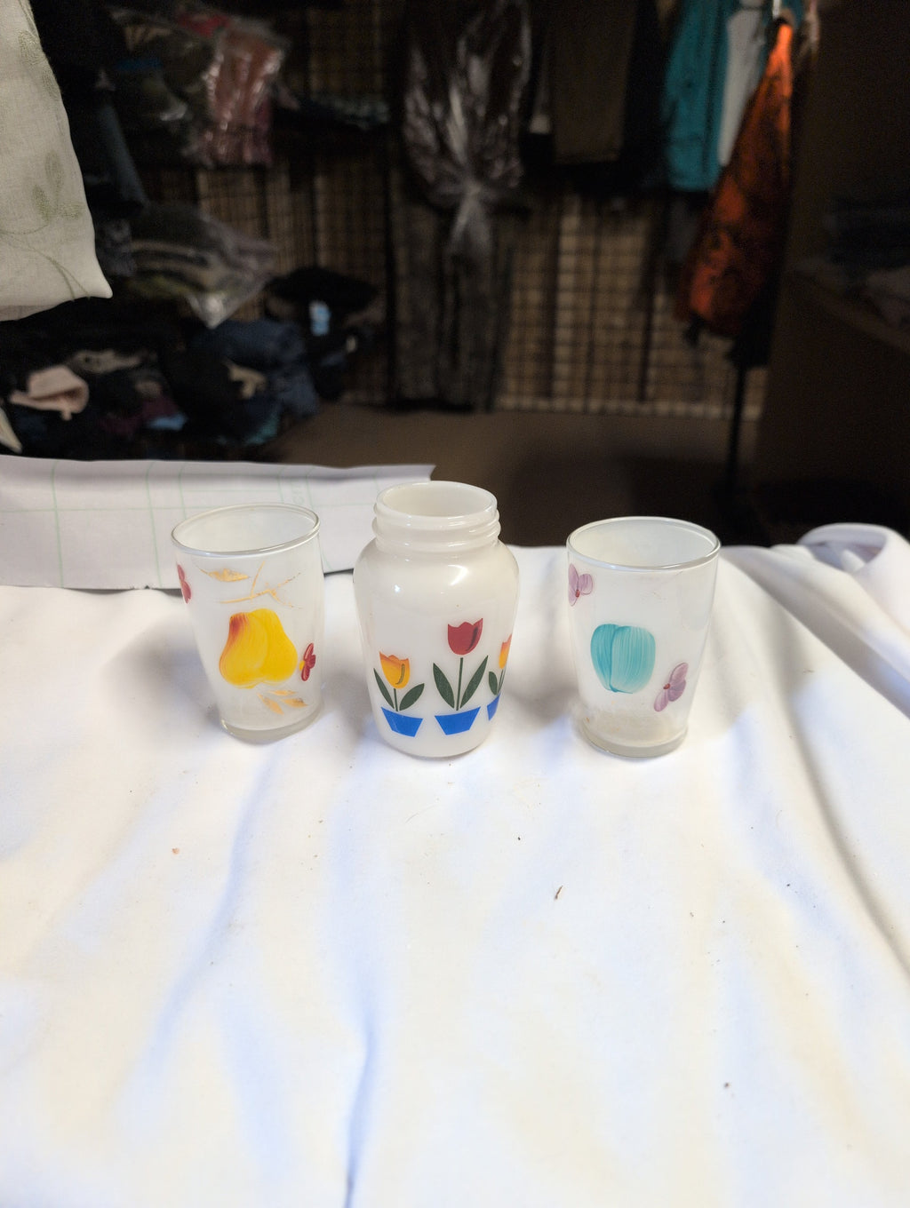 Vintage Floral Milk Glass Tumblers Set - Image 1