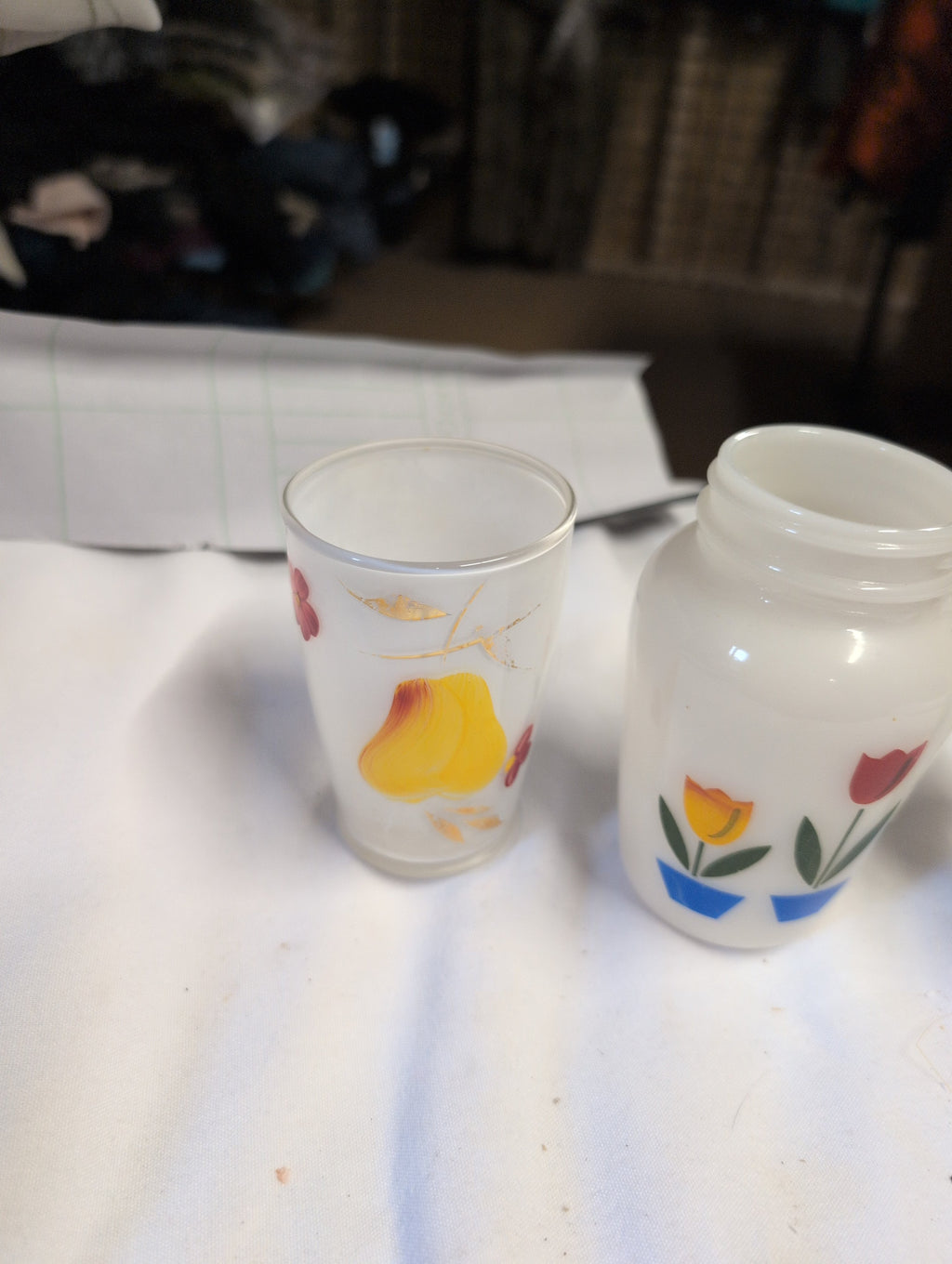 Vintage Floral Milk Glass Tumblers Set - Image 2