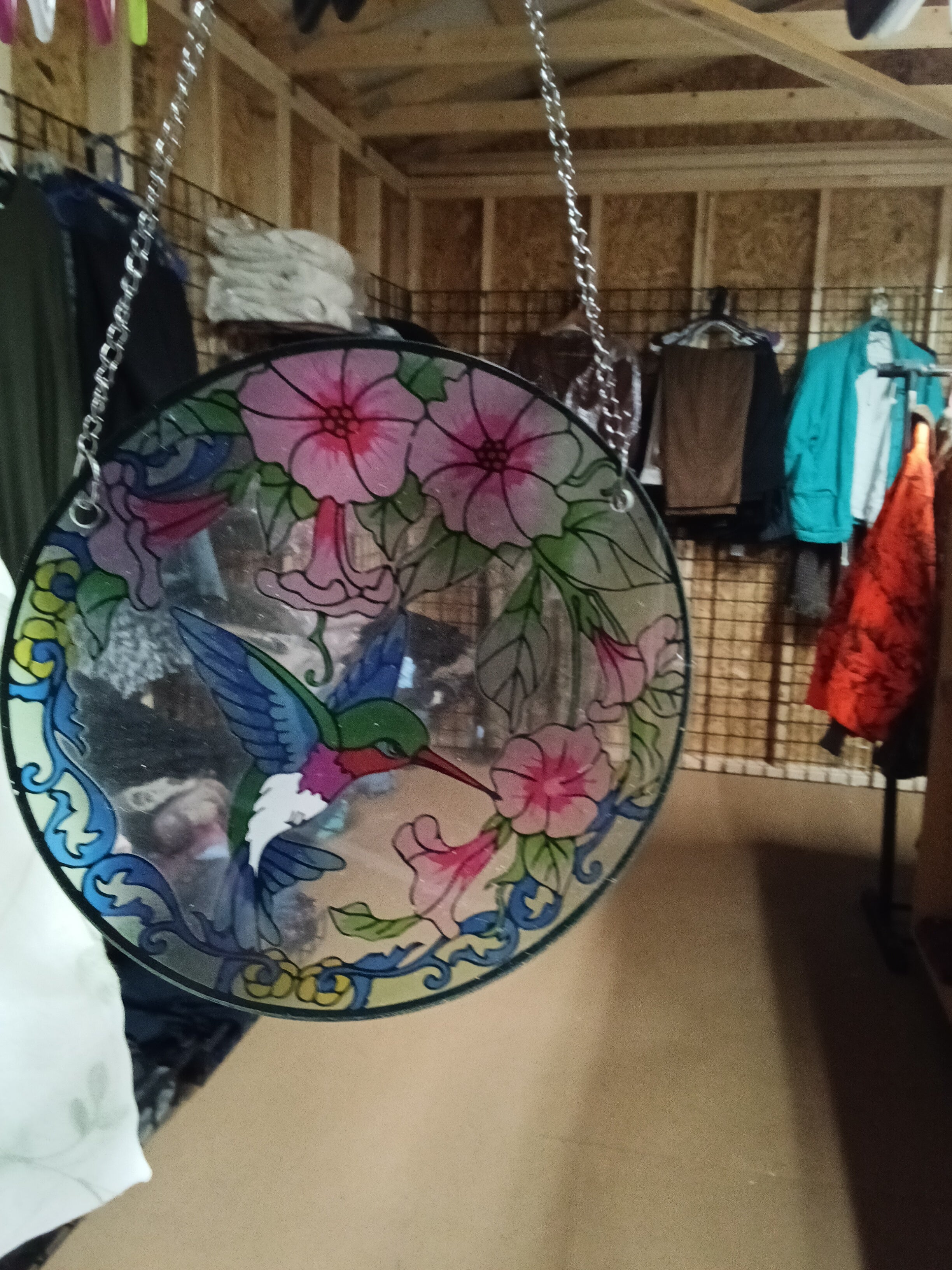 Stained Glass Hummingbird Suncatcher with Floral Design - Image 1