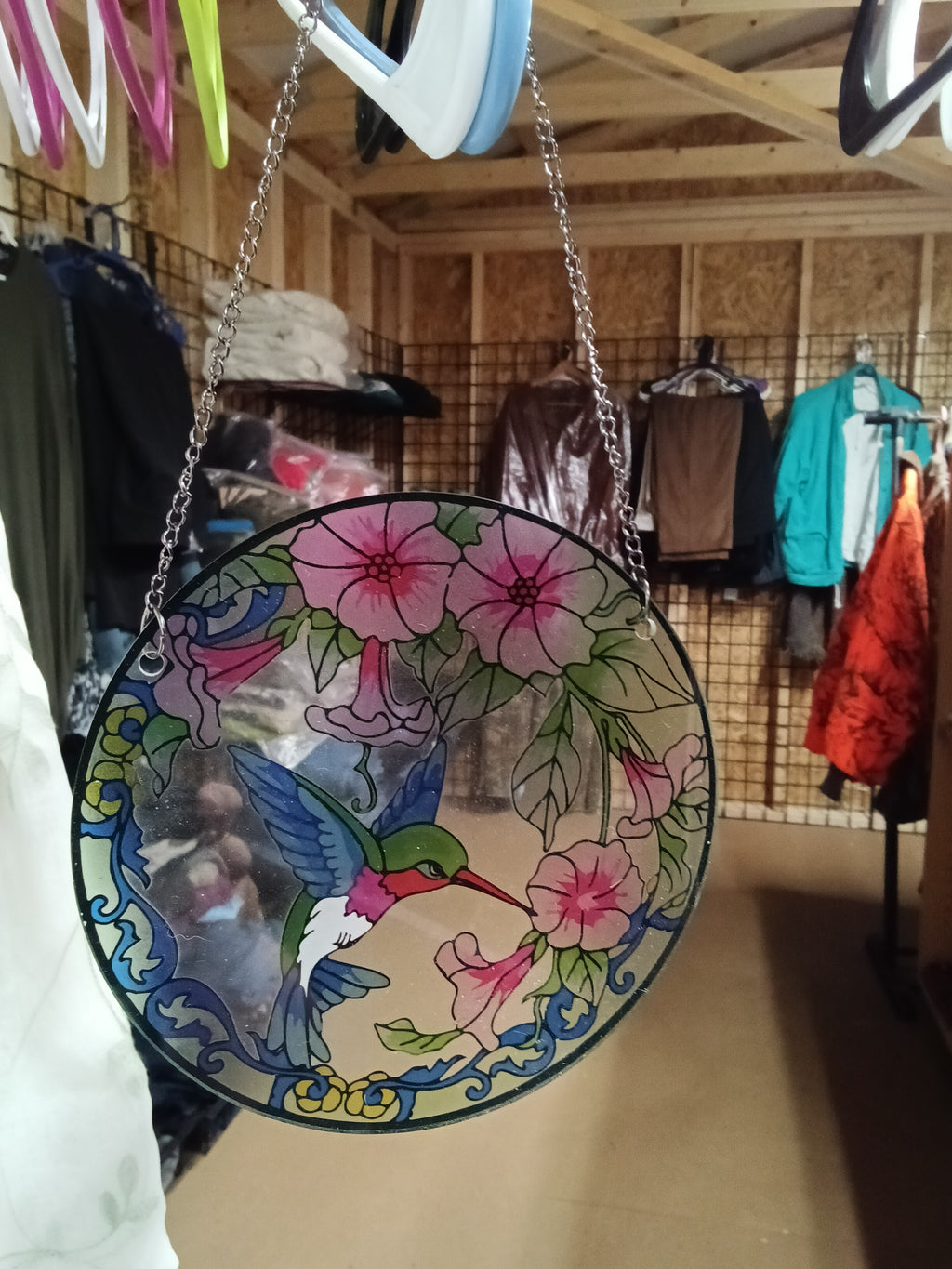 Stained Glass Hummingbird Suncatcher with Floral Design - Image 2