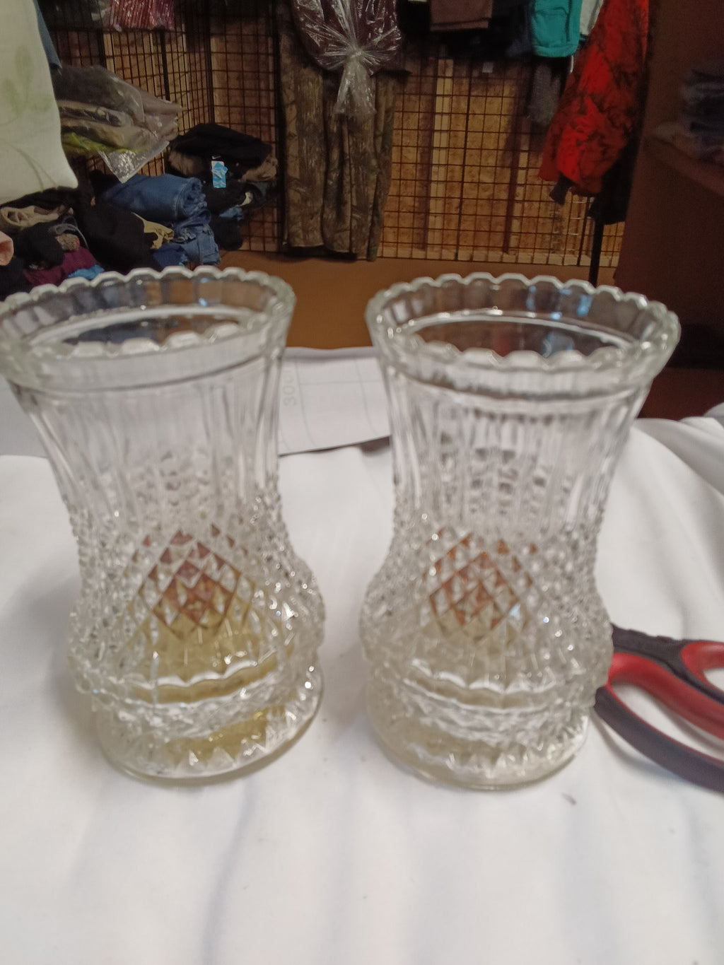 Set of 2Vintage Glass  oil lamps with Diamond Pattern - Image 1