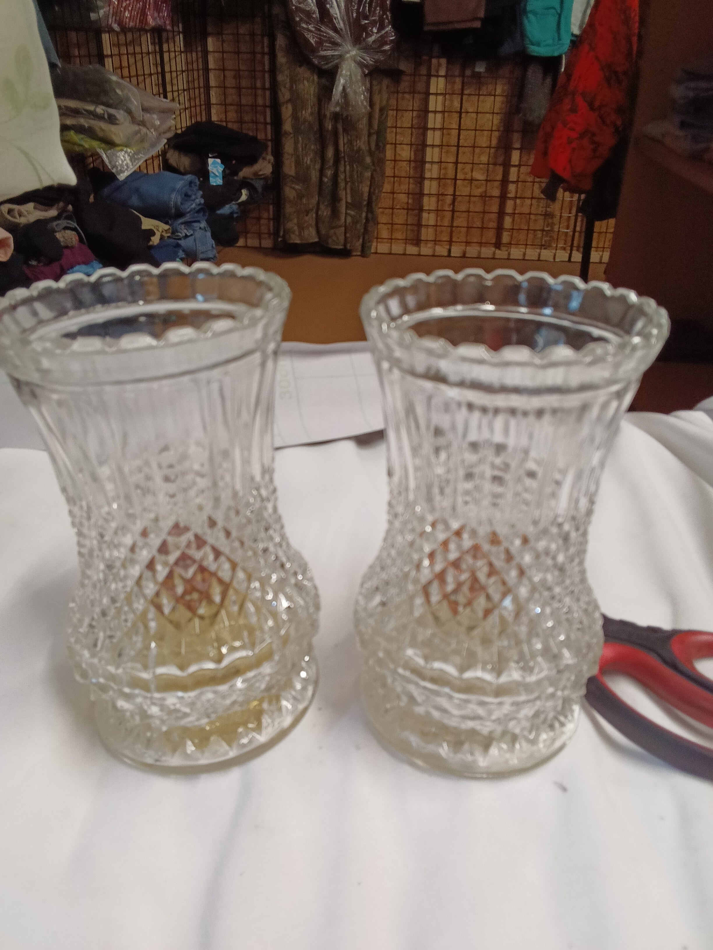 Set of 2Vintage Glass  oil lamps with Diamond Pattern - Image 1