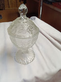 Vintage Glass Candy Dish with Lid and Grape Design - Image 1
