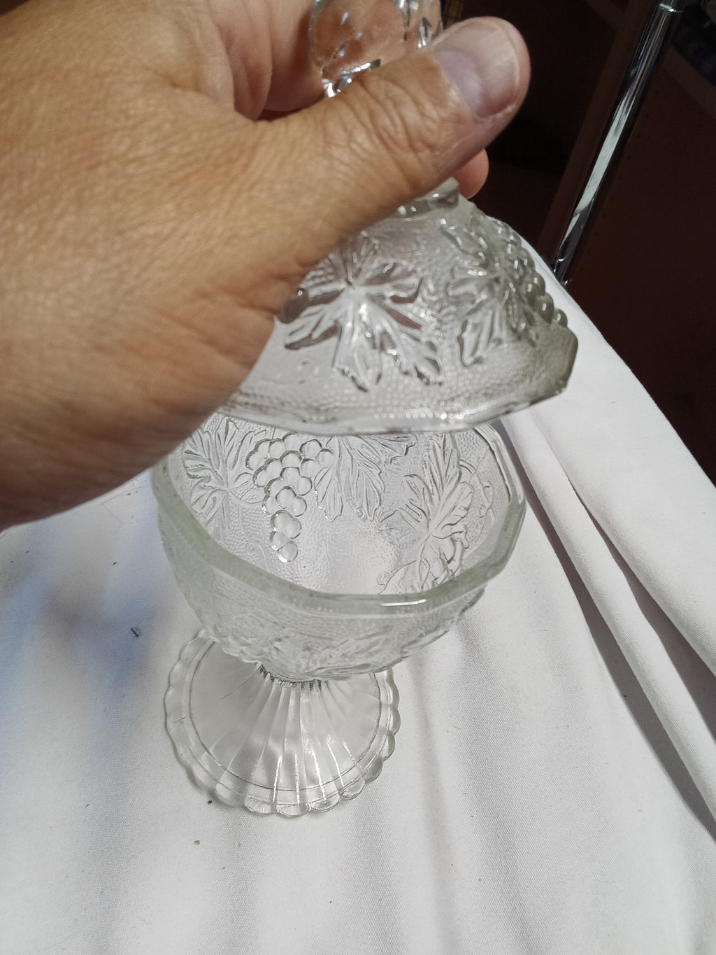 Vintage Glass Candy Dish with Lid and Grape Design - Image 2