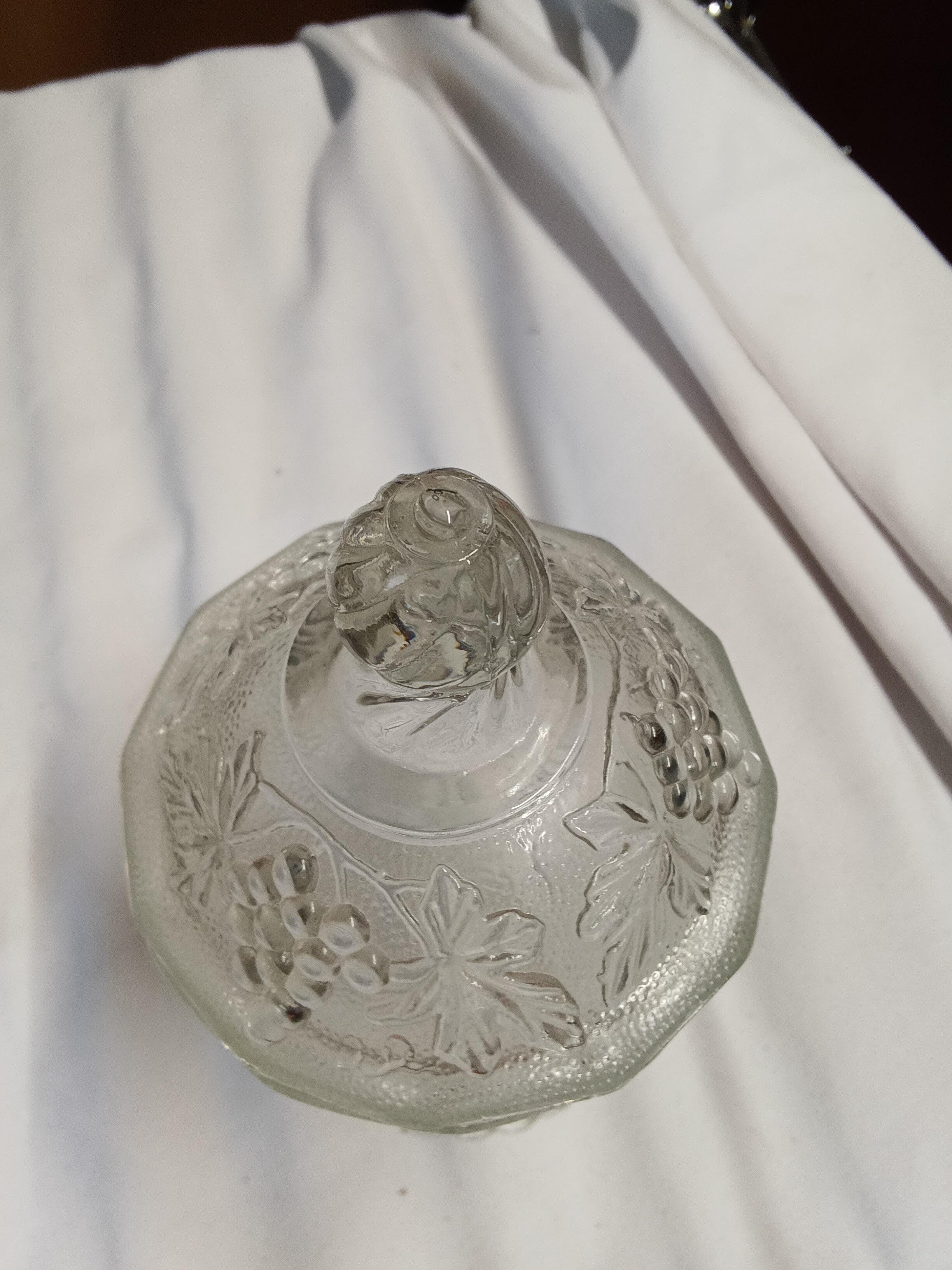 Vintage Glass Candy Dish with Lid and Grape Design - Image 3