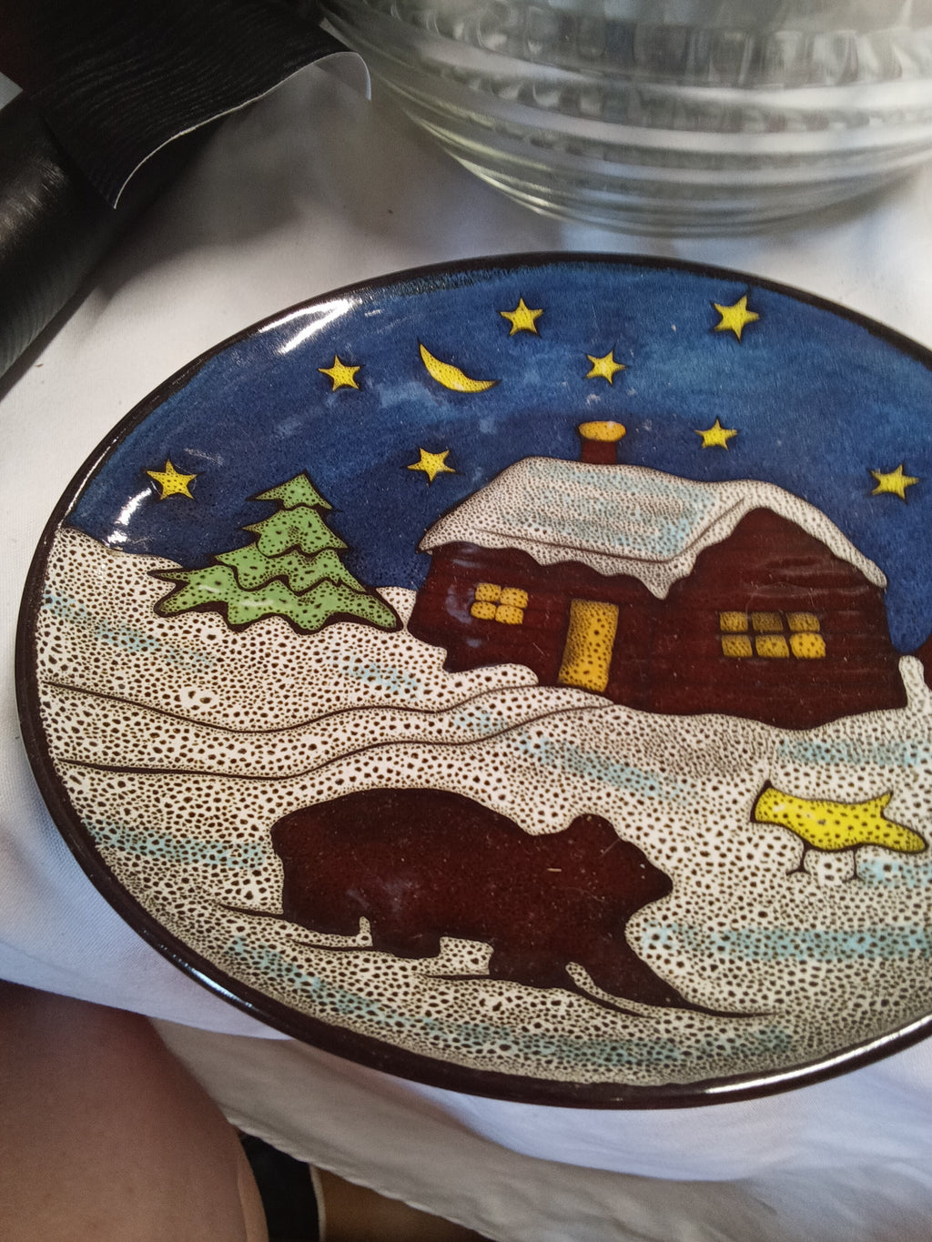 Decorative Ceramic Plate with Winter Scene - Image 1