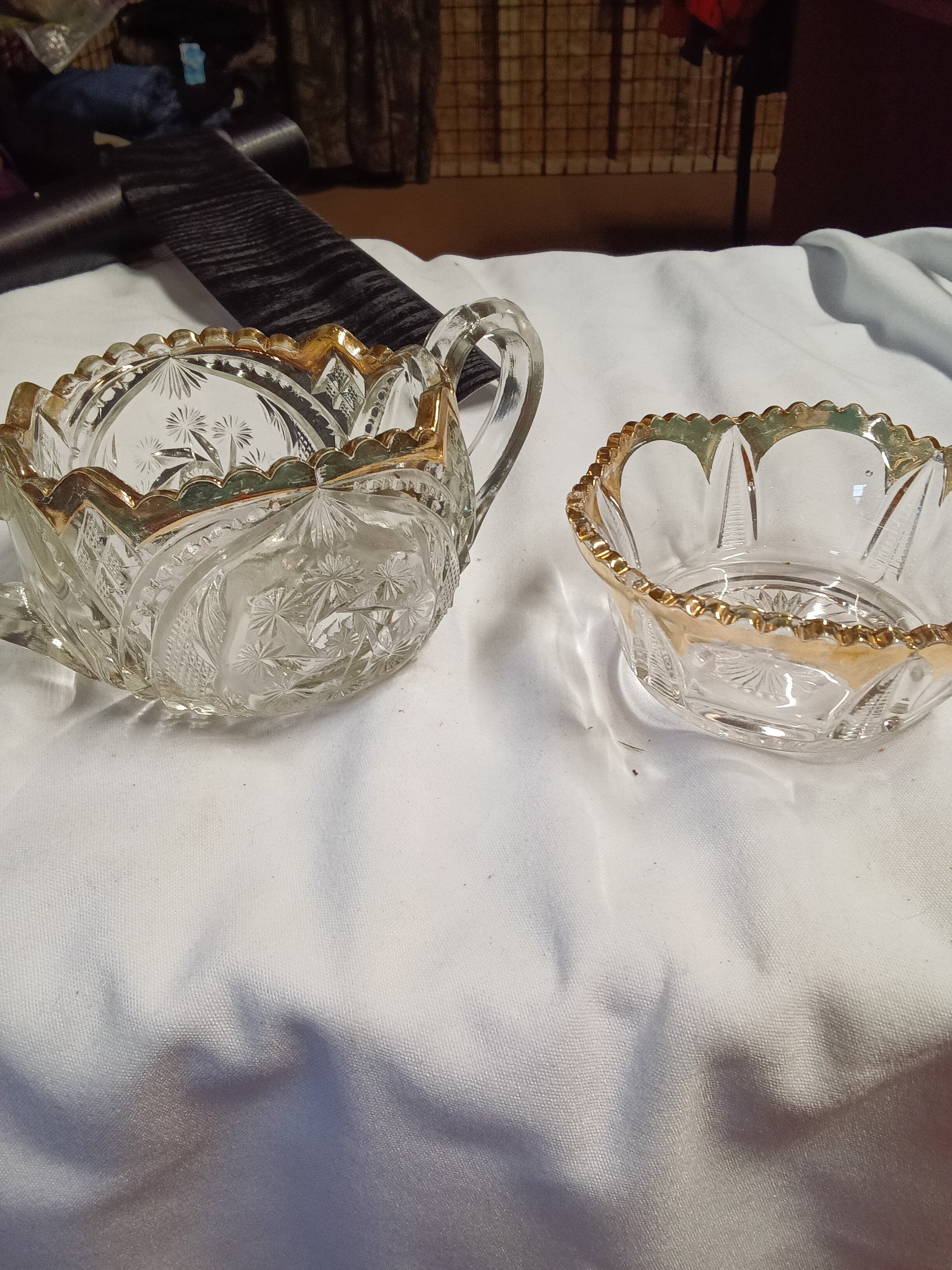 Vintage Crystal Sugar and Creamer Set with Gold Trim - Image 1