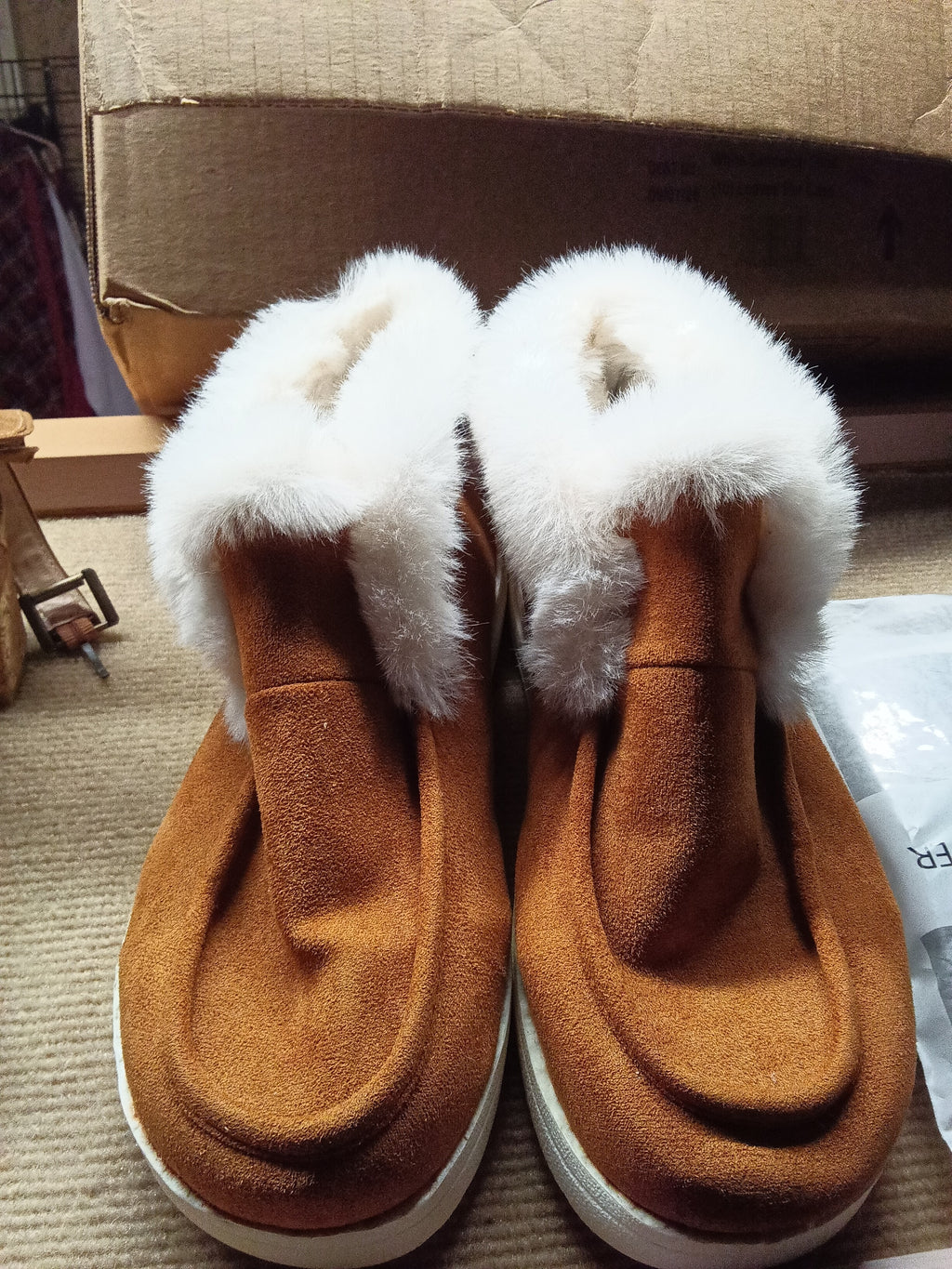 Faux Fur Lined Suede Slippers - Image 1
