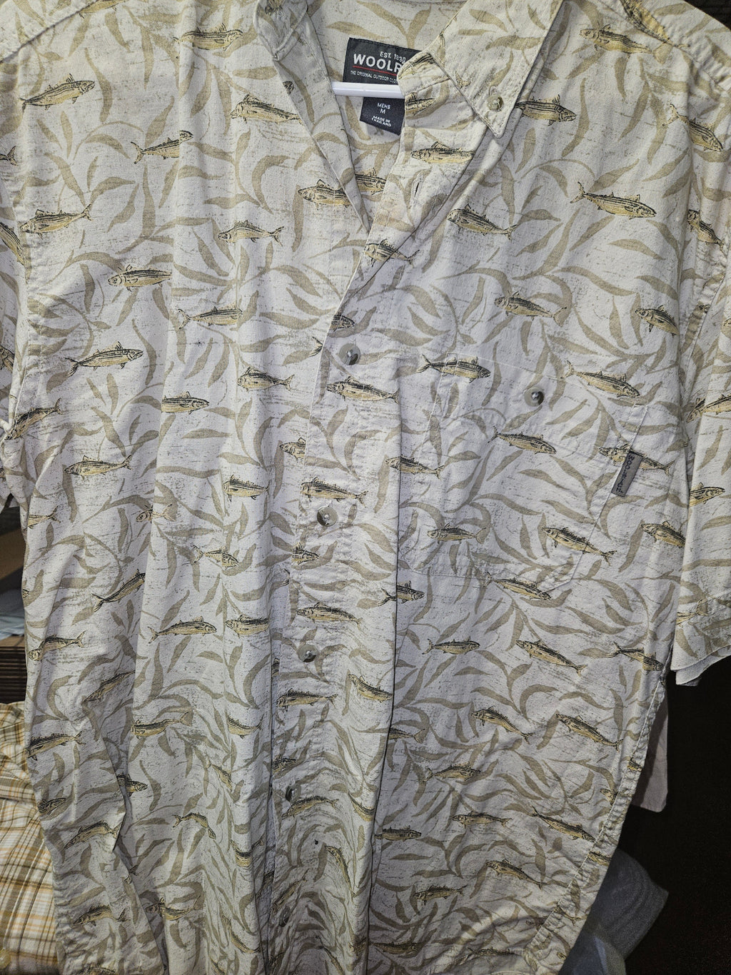 Woolrich Men's Fish Print Short Sleeve Shirt Size L - Image 1
