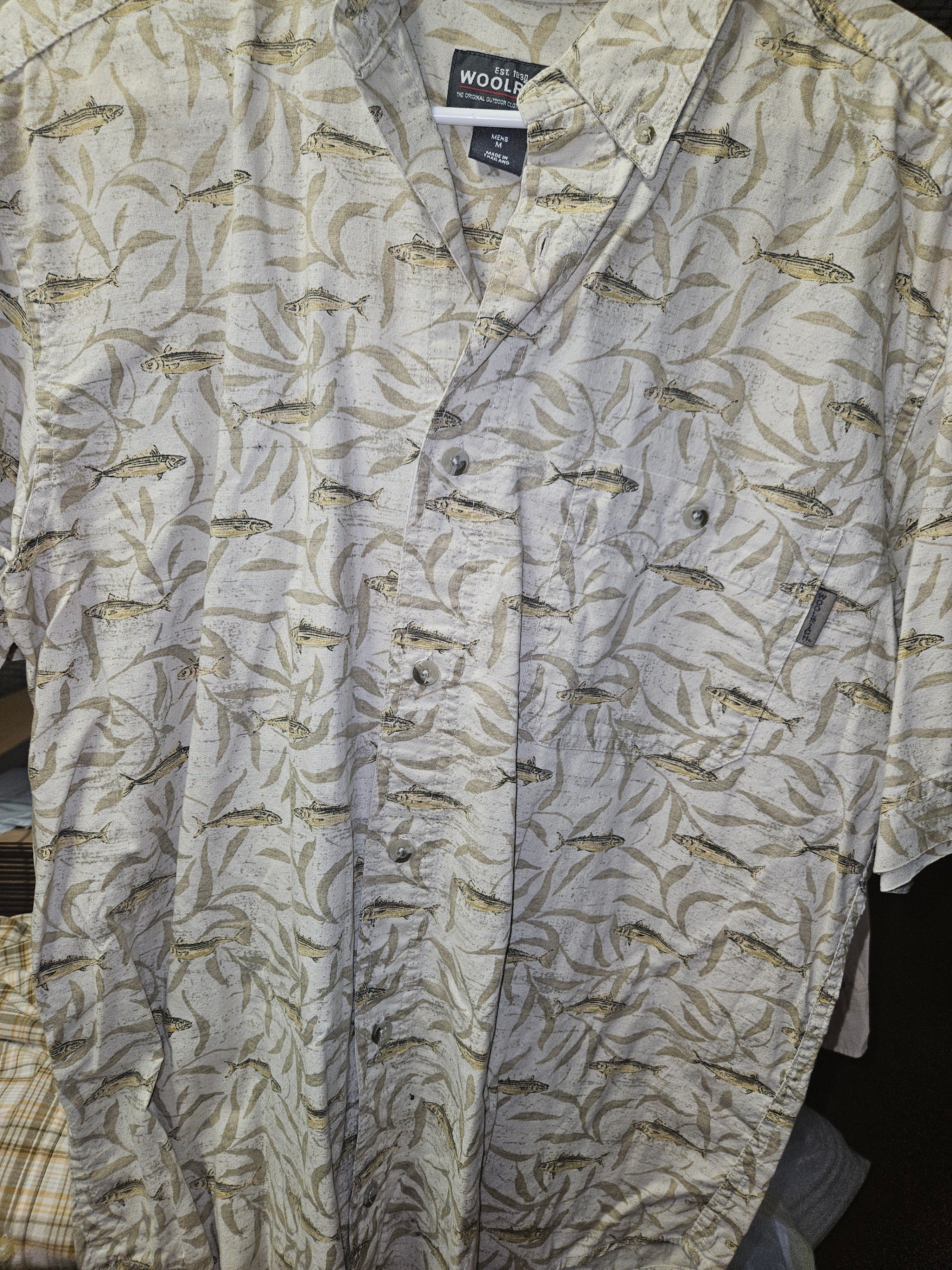 Woolrich Men's Fish Print Short Sleeve Shirt Size L - Image 1