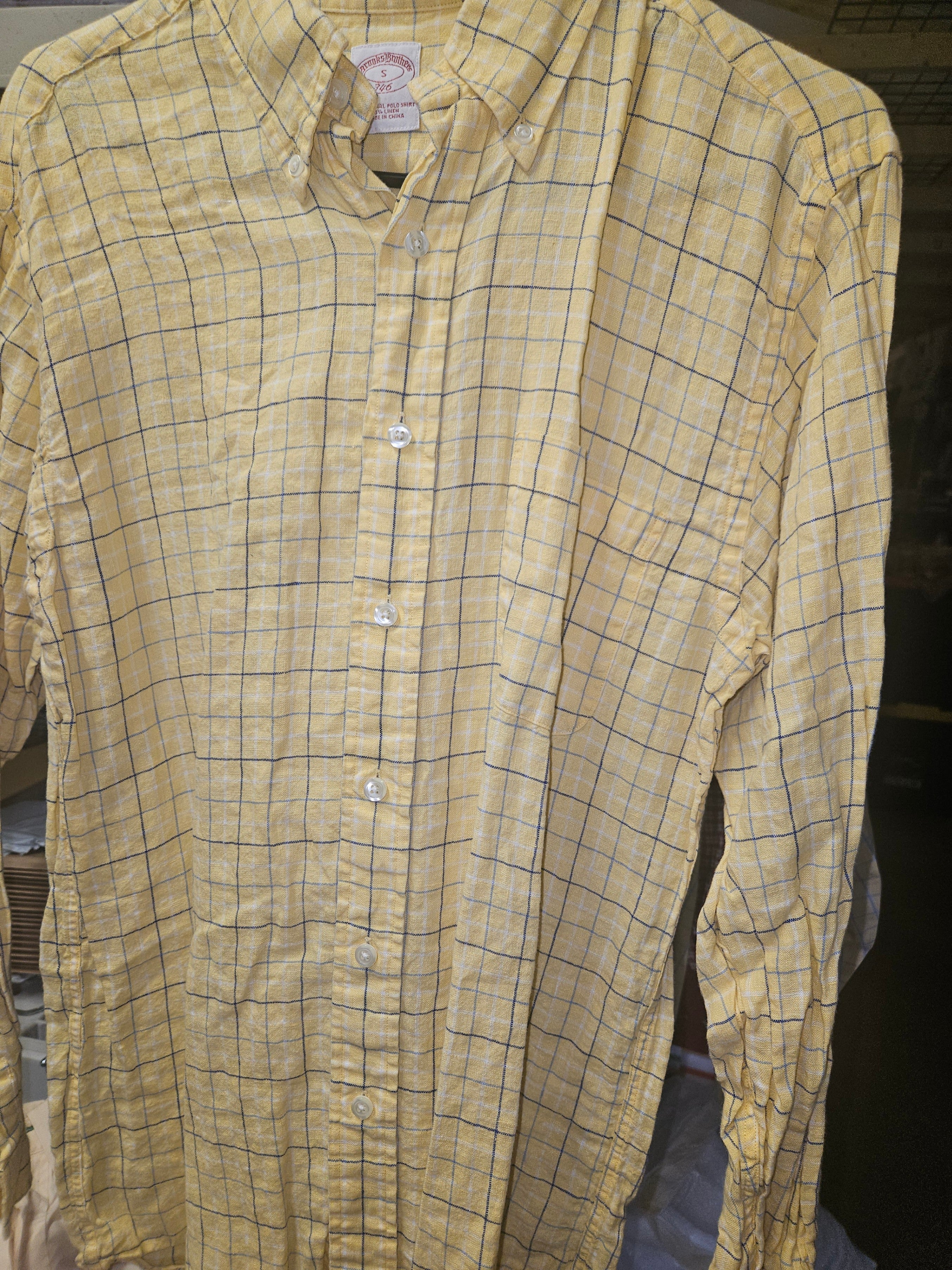 Brooks Brothers Yellow Plaid Button-Up Shirt Size 15 - Image 1