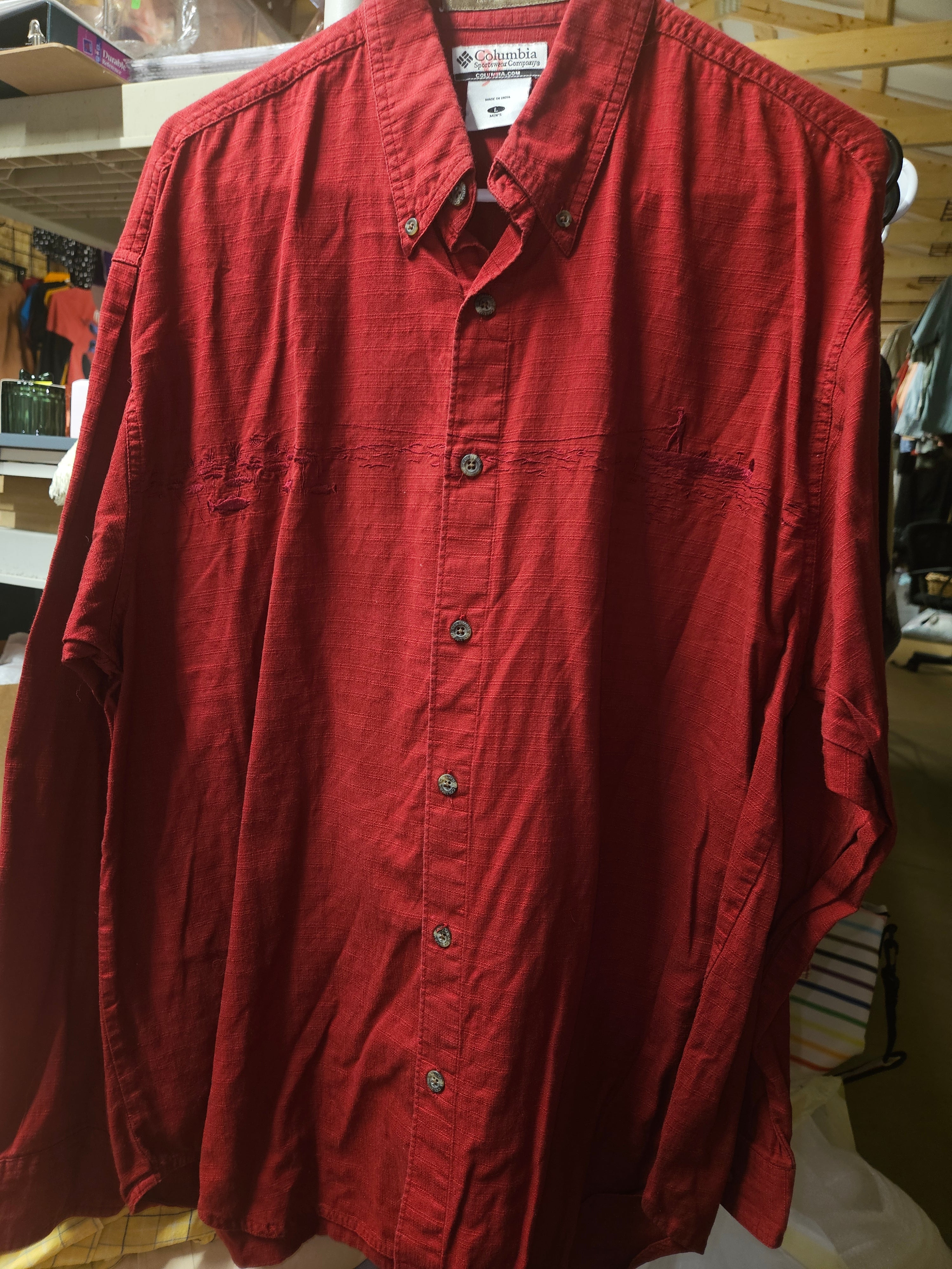 Columbia Men's Red Long Sleeve Button-Up Shirt Size L - Image 1