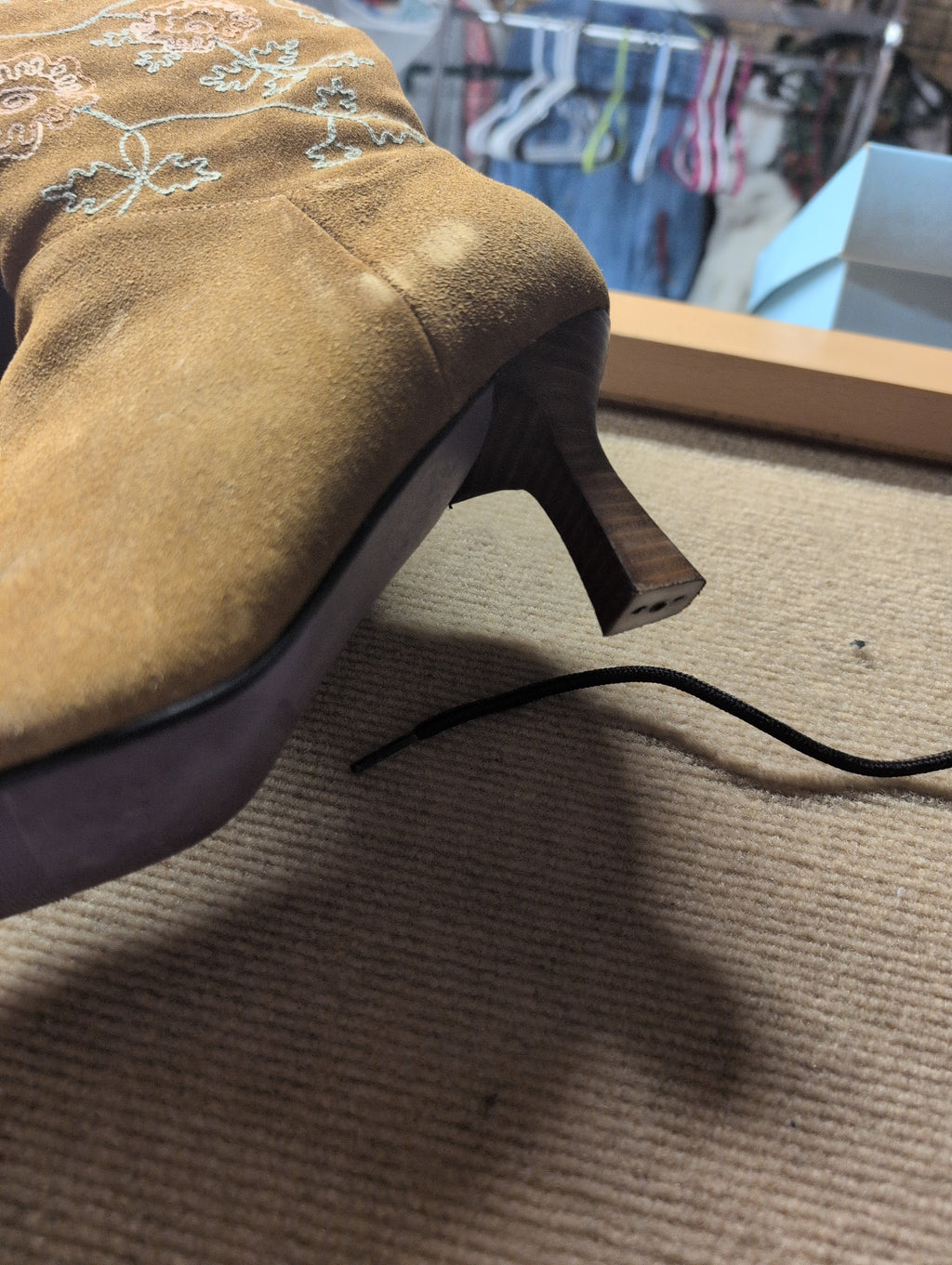 Embroidered Suede Pointed Toe Boots - Image 3