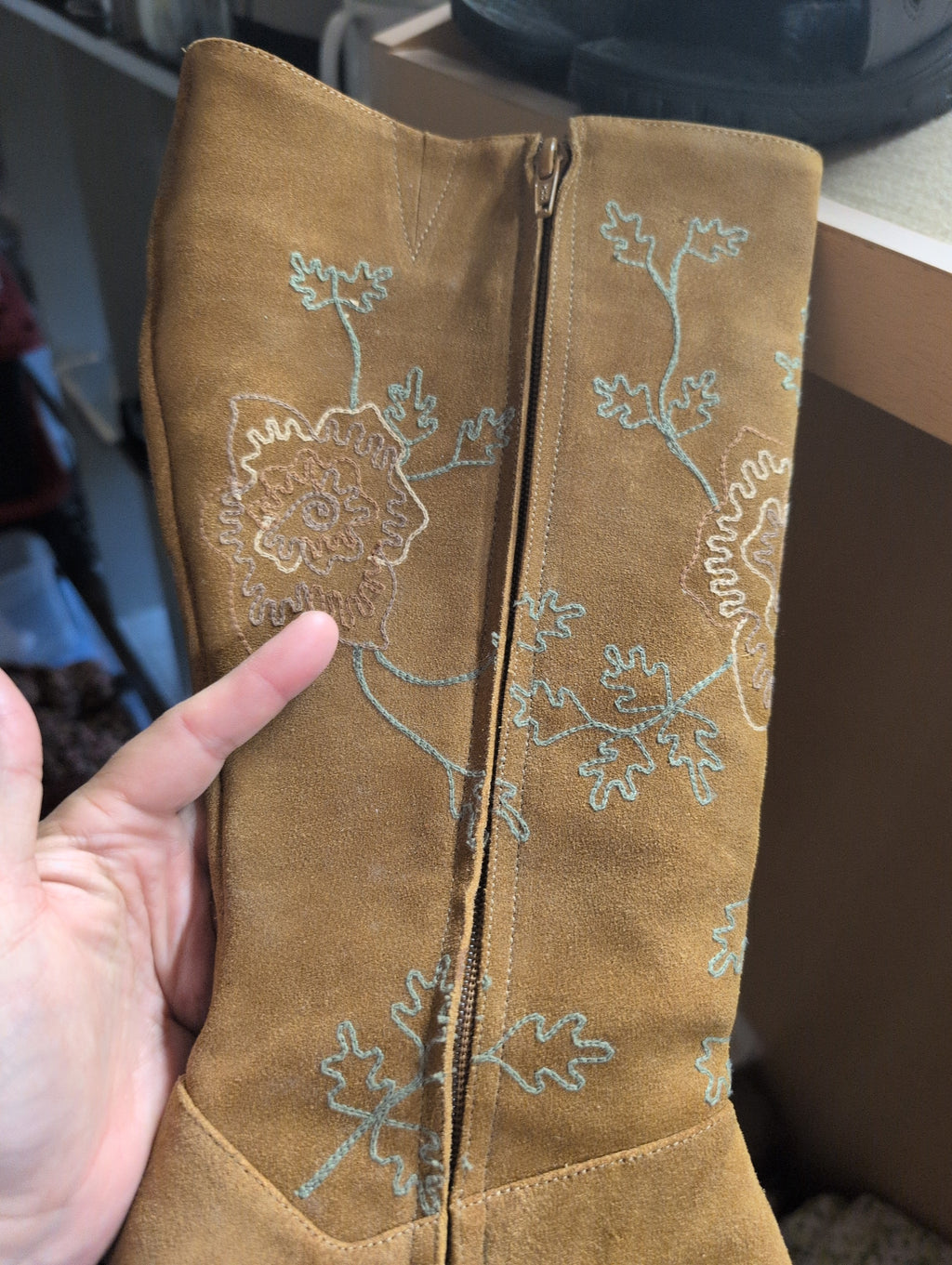 Embroidered Suede Pointed Toe Boots - Image 5