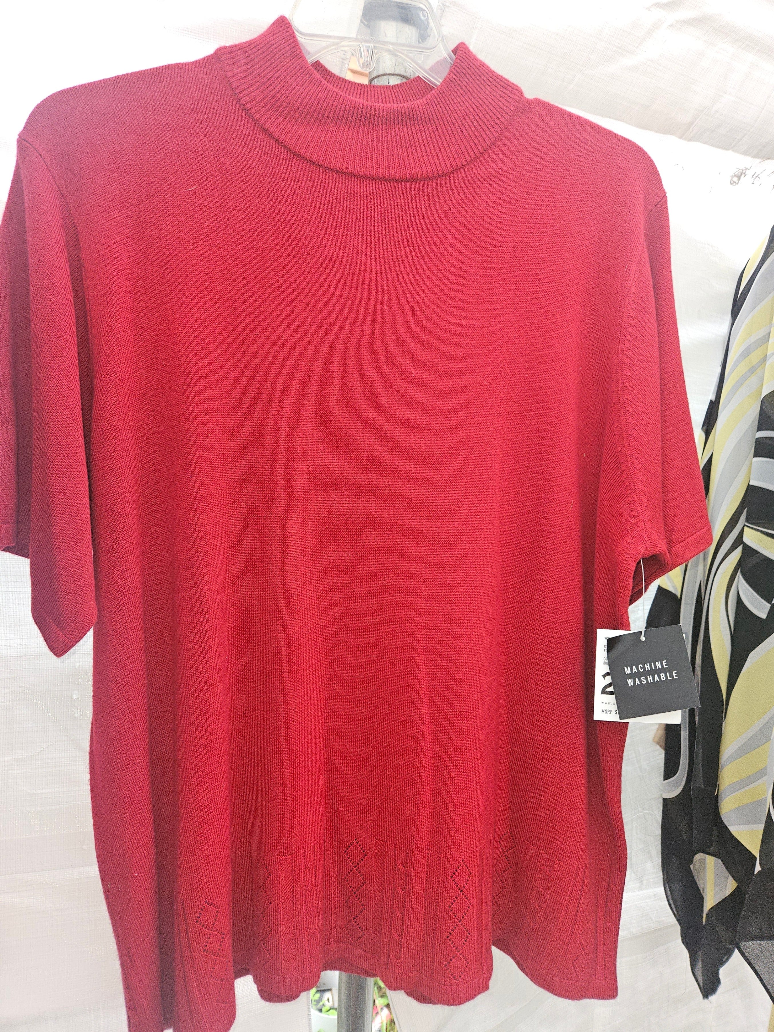 Red Short Sleeve Knit Top Machine Washable - Image 1