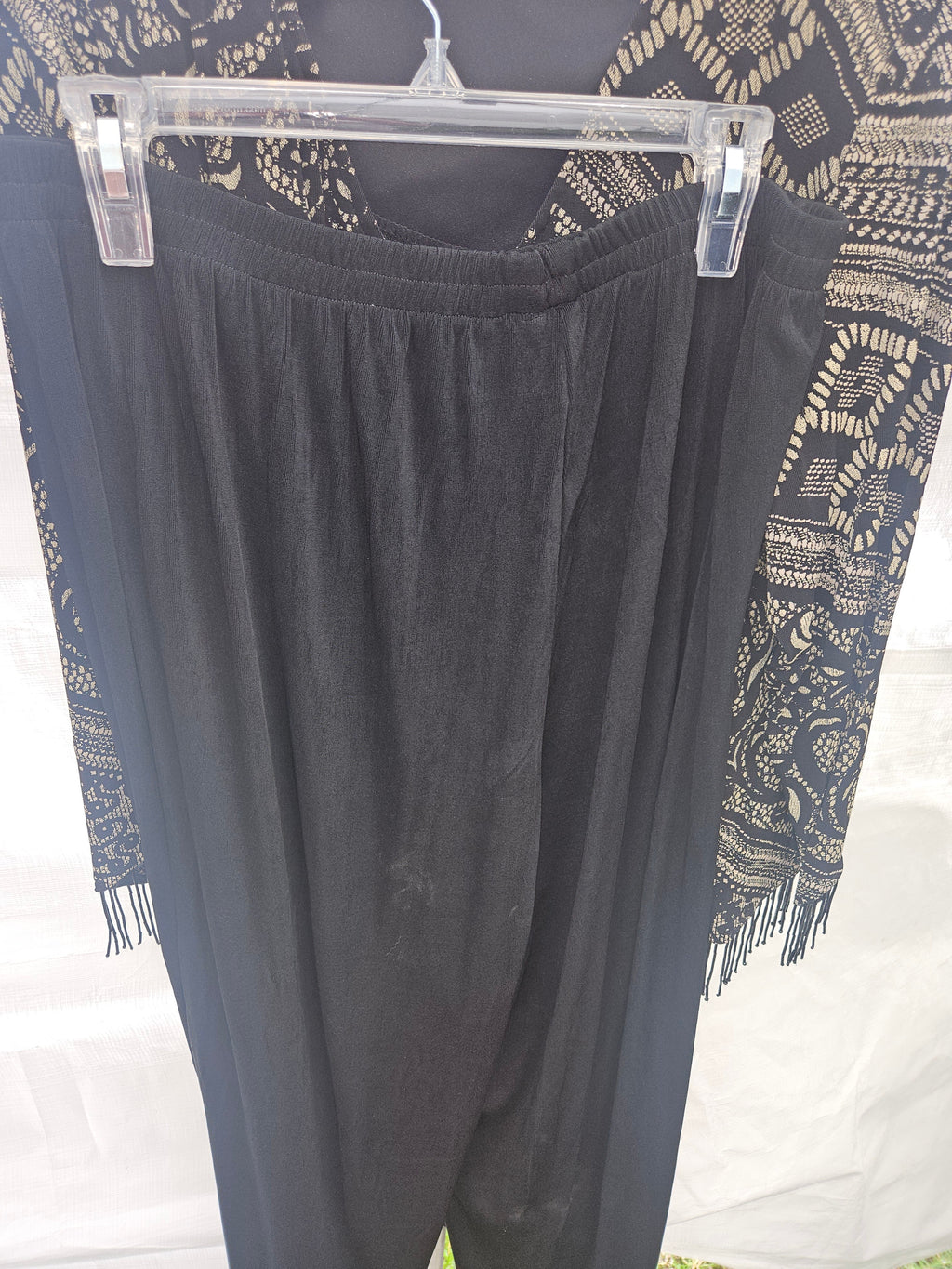 Women's Black and Gold Patterned Dress with Fringe - Image 4
