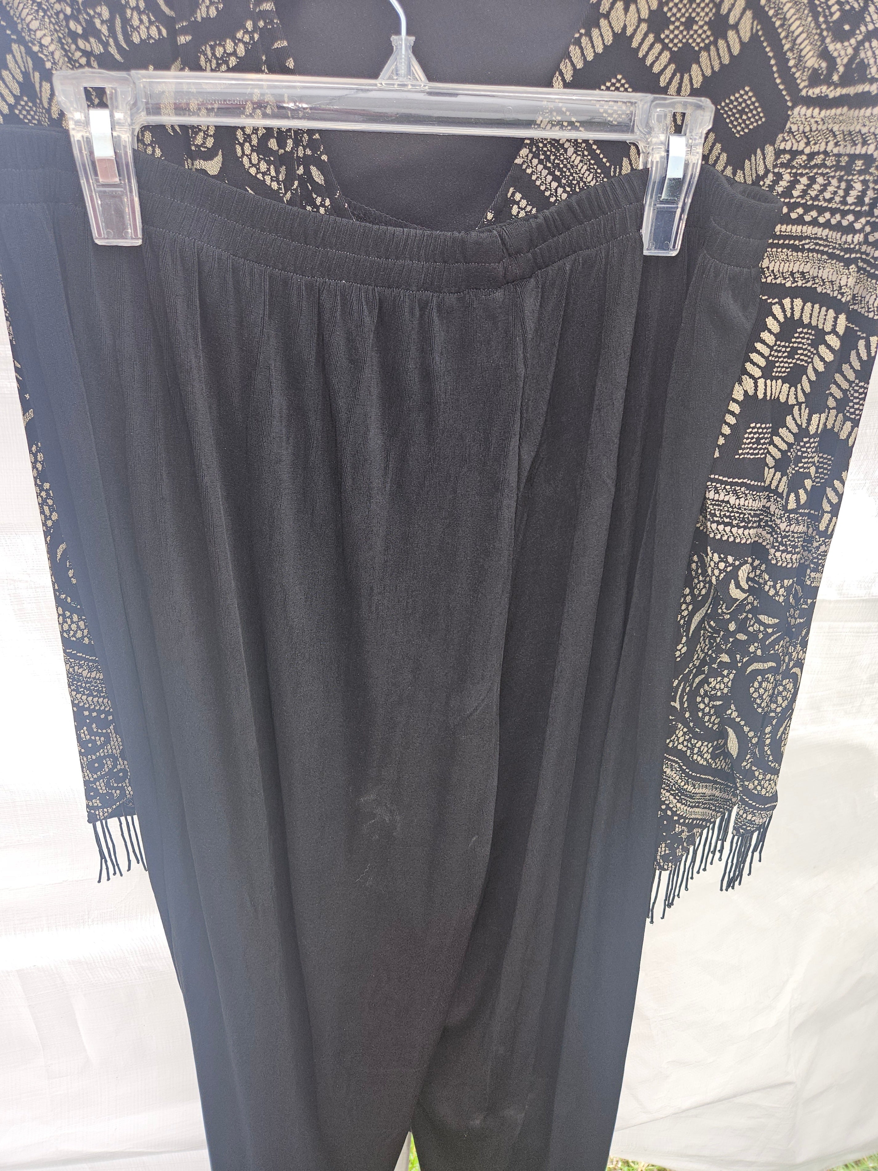 Women's Black and Gold Patterned Dress with Fringe - Image 4