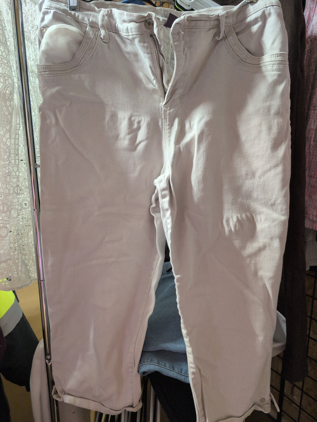 Women's White Pants with Zipper Detail - Image 1