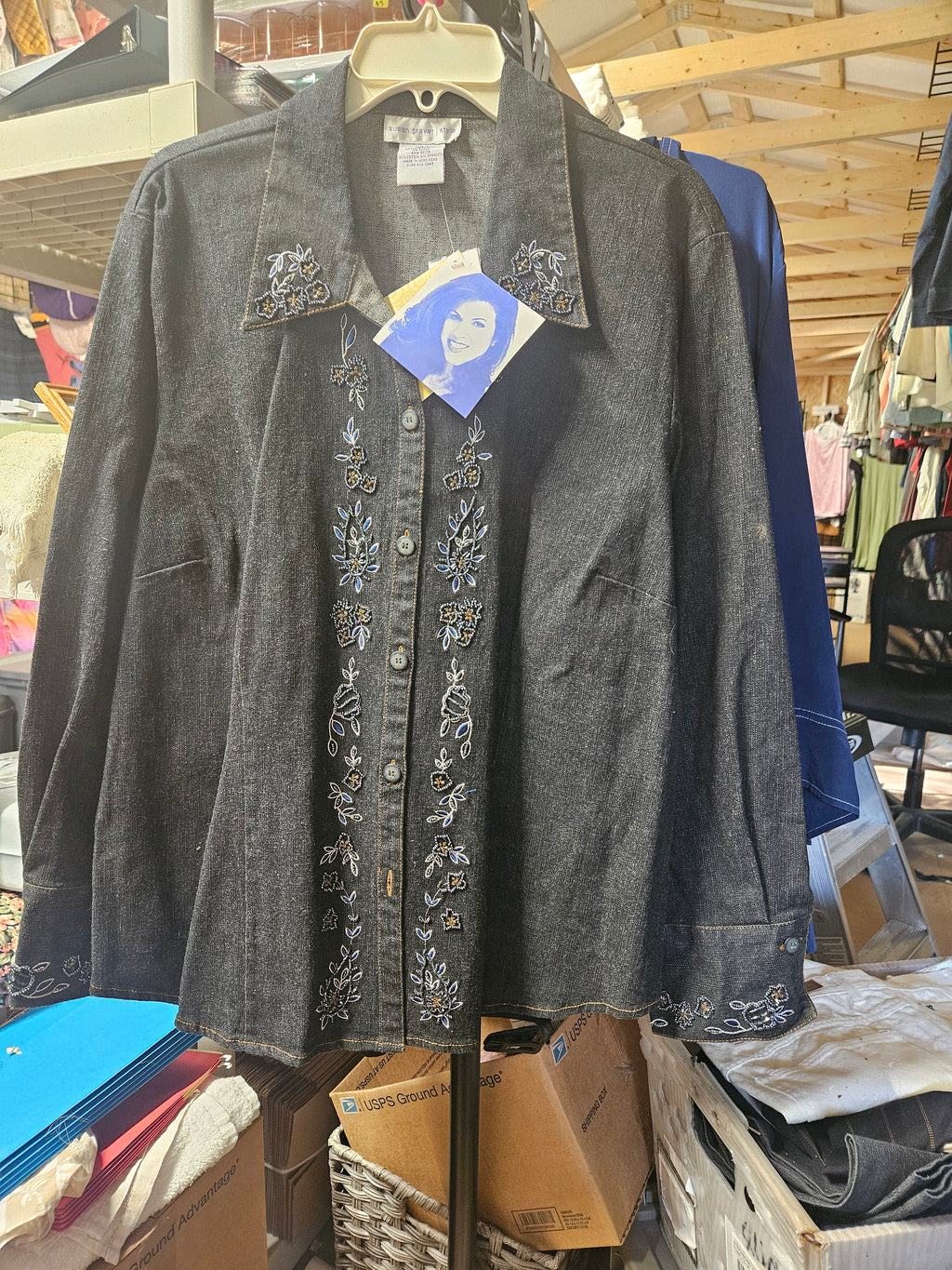 NW-1 Embroidered Denim Button-Up Shirt or jacket