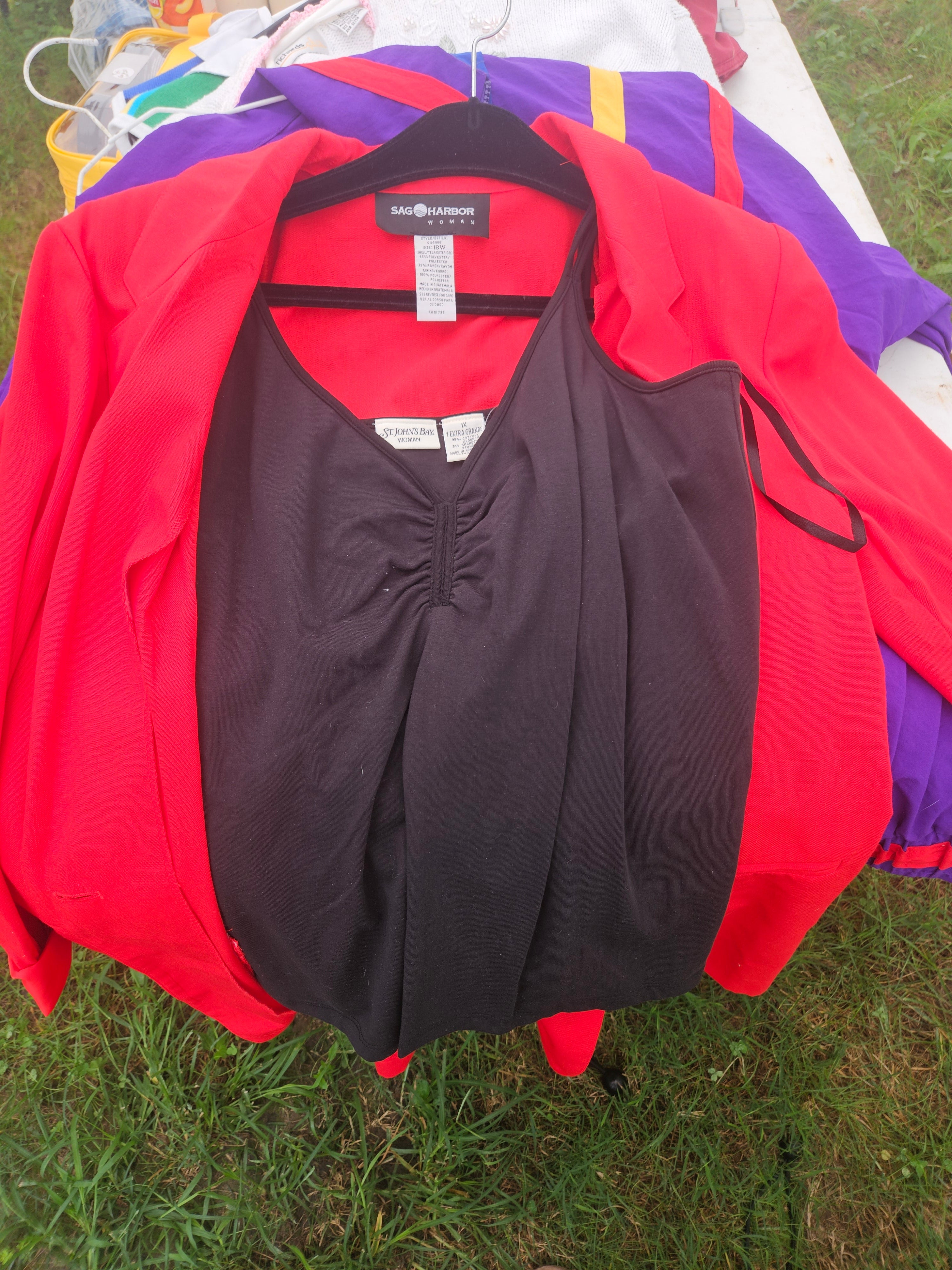 NW-1 Sag Harbor Red Blazer Women's Size 18W Polyester Rayon Jacket with a black tank top