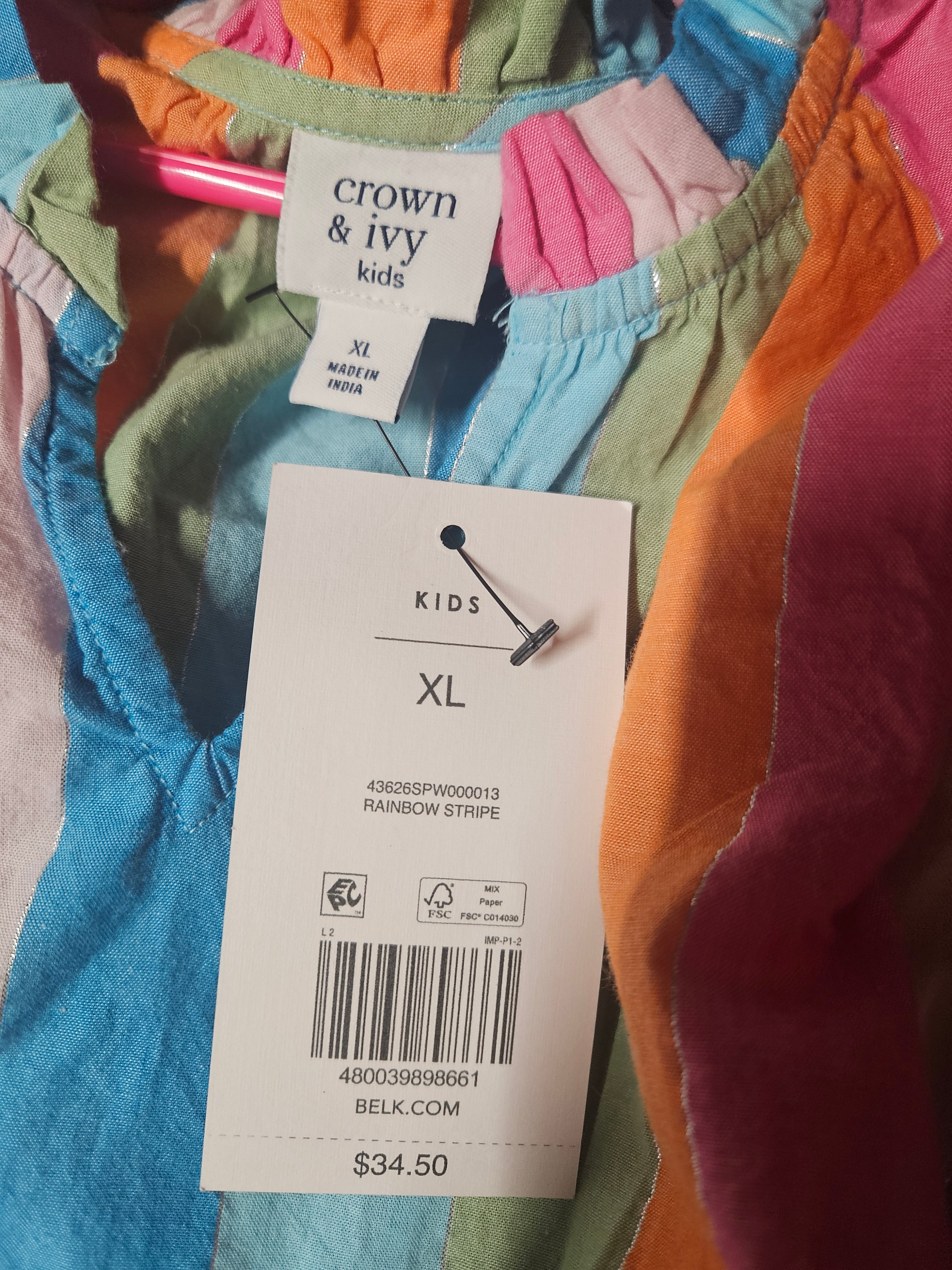 NW-1 Crown & IvyKids Rainbow Stripe Sleeveless Top XL