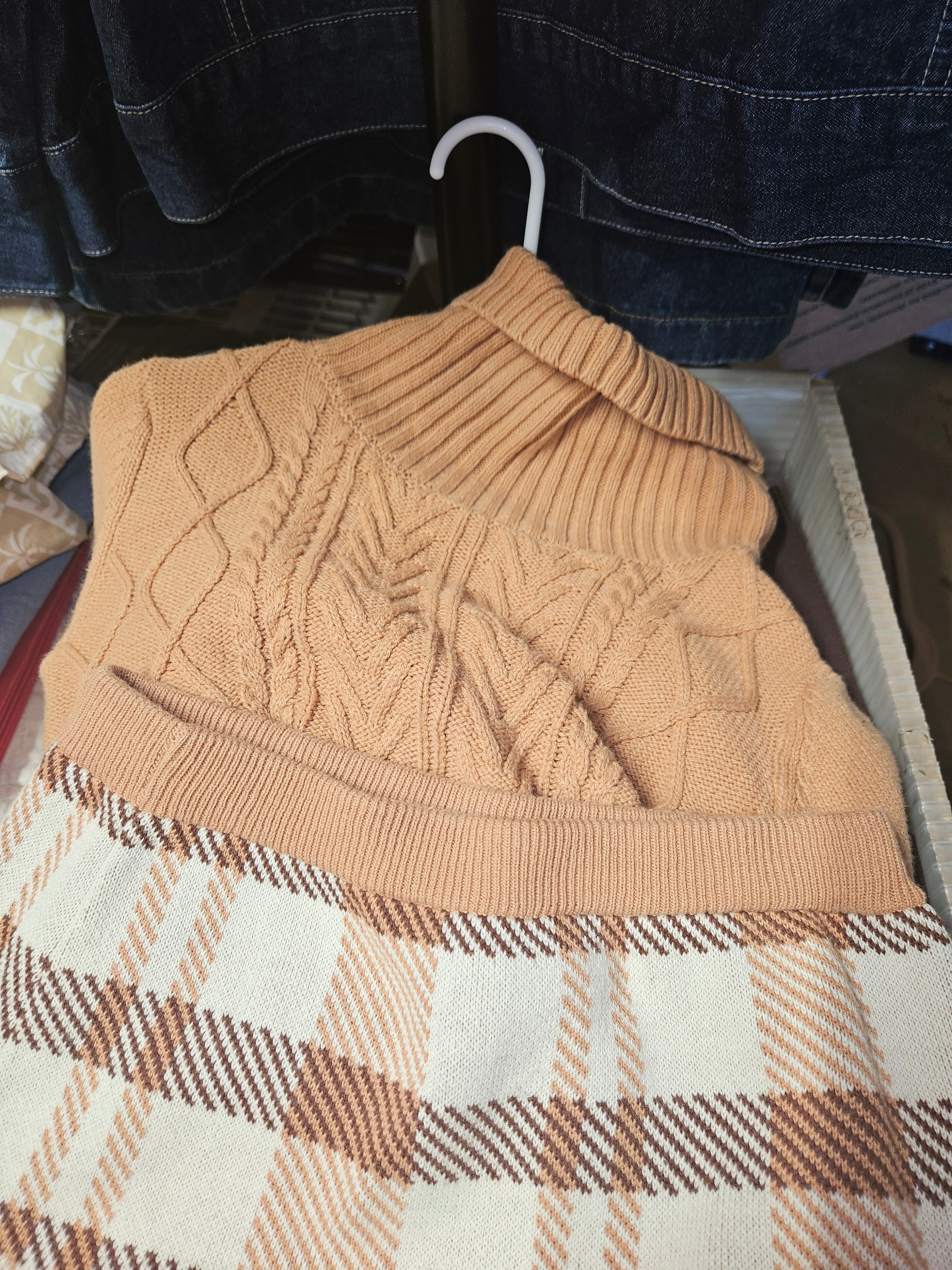 NW-1 Cable Knit Turtleneck Sweater and Plaid Skirt Set