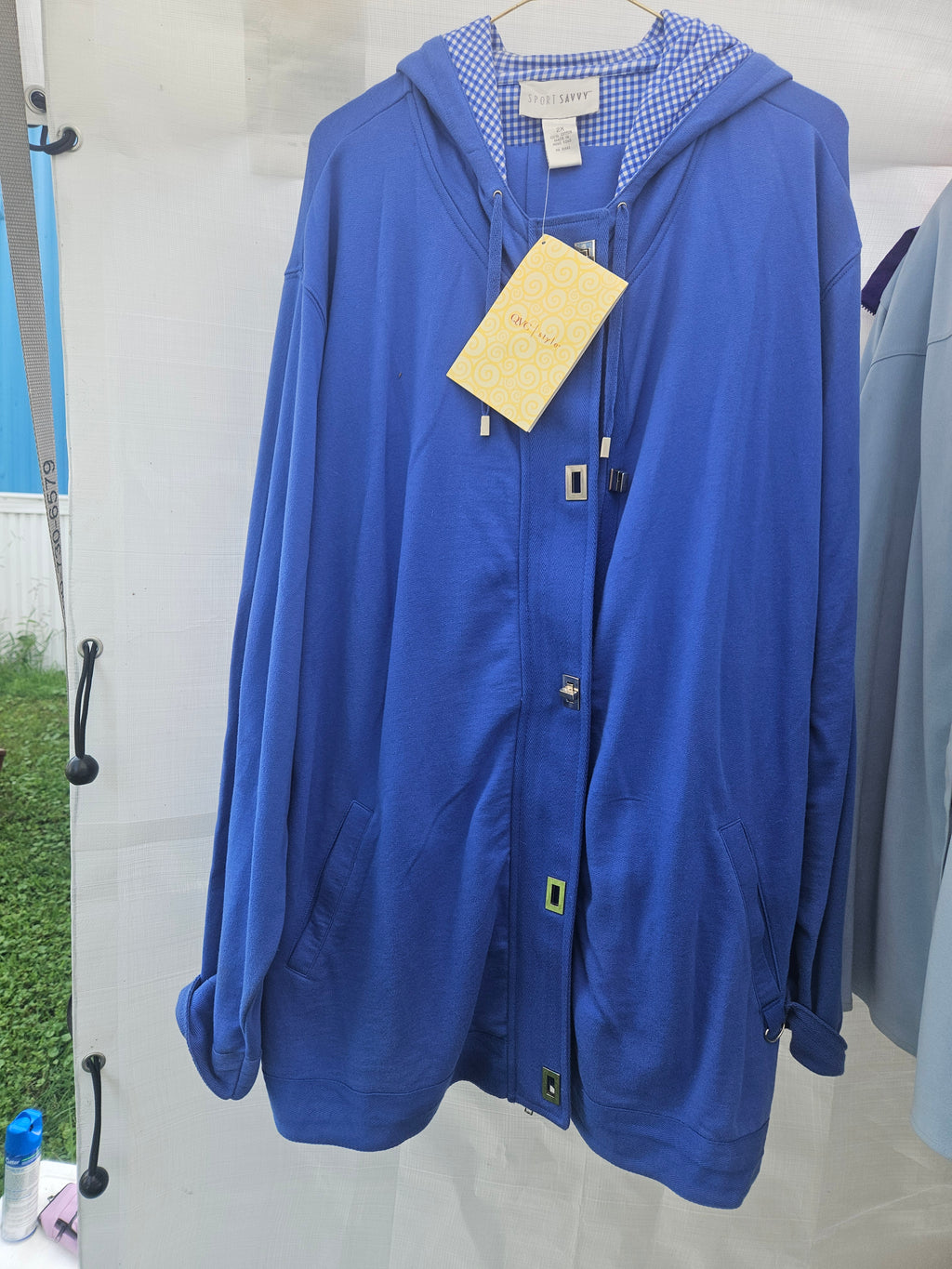 NW-1 Sport Savvy Blue Zip Up Hoodie with Blue and White Checkered Hood Lining